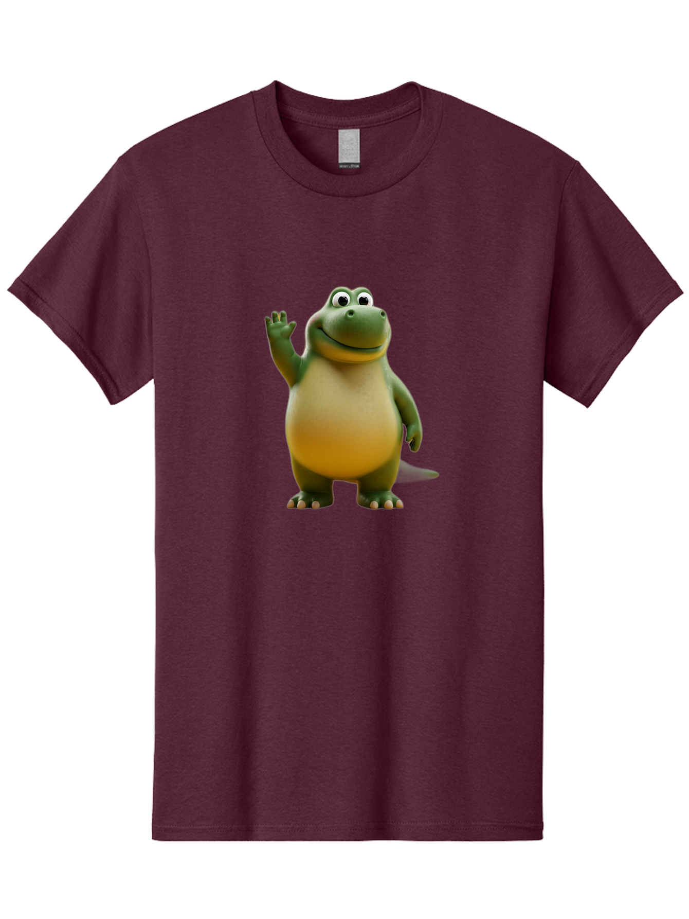 T-Rex Men'S Graphic Tee, 100% Cotton, Comfortable Casual Summer Wear, Machine Washable, Cartoon Dinosaur, Friendly Dinosaur, Waving Dinosaur, Green Dinosaur, Happy Dinosaur, 3D Illustration, Cheerful Character, Prehistoric Creature, Bae795
