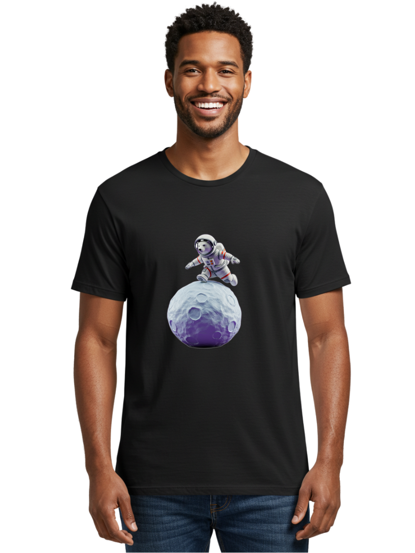 Teddy-Bear-Astronaut Men'S Graphic Tee, 100% Cotton, Comfortable Casual Summer Wear, Machine Washable, Bear Astronaut, Space Suit, Craters, Moon Surface, Lunar Exploration, Space Adventure, Cartoon Astronaut, Funny Space, Adventure Theme, Bae796