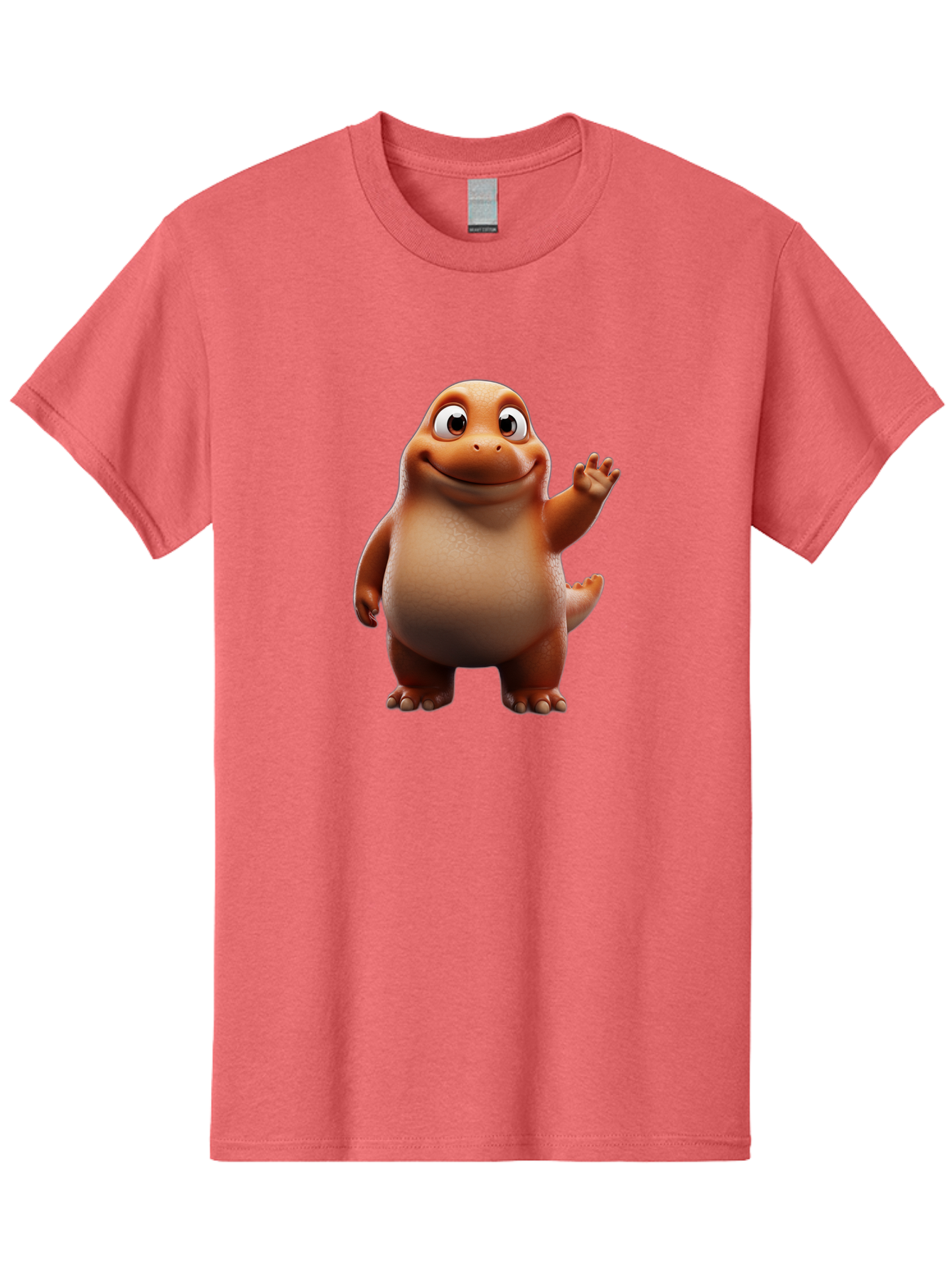 The-Good-Dinosaur Men'S Graphic Tee, 100% Cotton, Comfortable Casual Summer Wear, Machine Washable, Cartoon Dinosaur, Friendly Character, Smiling T-Rex, Animated Creature, Waving Hand, Children'S Entertainment, Prehistoric Animal, Bae797