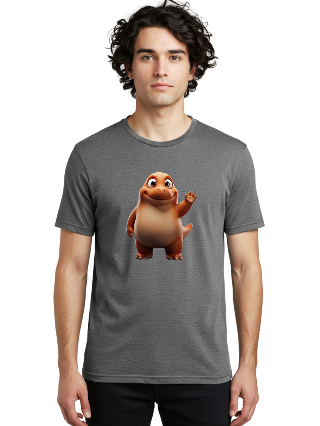 The-Good-Dinosaur Men'S Graphic Tee, 100% Cotton, Comfortable Casual Summer Wear, Machine Washable, Cartoon Dinosaur, Friendly Character, Smiling T-Rex, Animated Creature, Waving Hand, Children'S Entertainment, Prehistoric Animal, Bae797