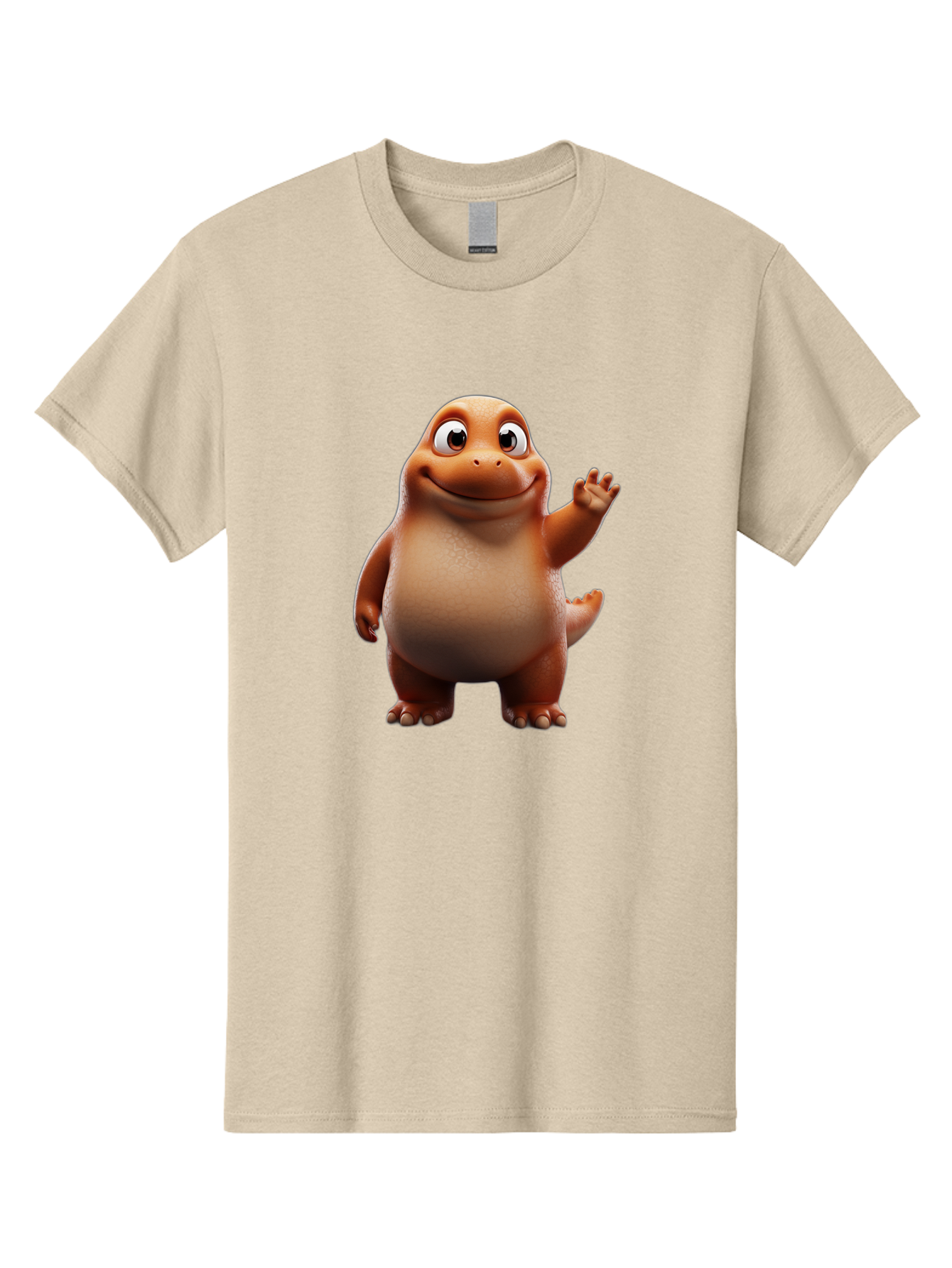 The-Good-Dinosaur Men'S Graphic Tee, 100% Cotton, Comfortable Casual Summer Wear, Machine Washable, Cartoon Dinosaur, Friendly Character, Smiling T-Rex, Animated Creature, Waving Hand, Children'S Entertainment, Prehistoric Animal, Bae797