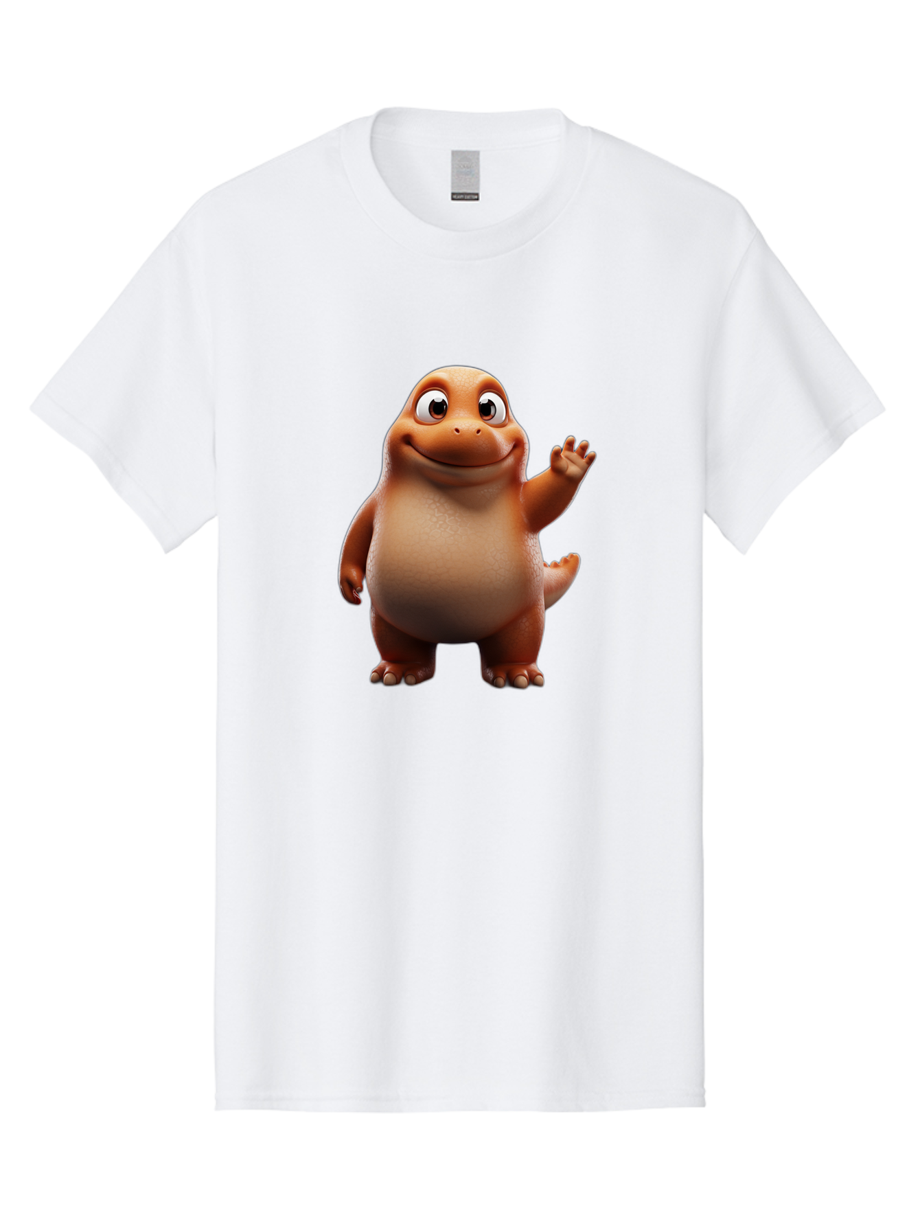 The-Good-Dinosaur Men'S Graphic Tee, 100% Cotton, Comfortable Casual Summer Wear, Machine Washable, Cartoon Dinosaur, Friendly Character, Smiling T-Rex, Animated Creature, Waving Hand, Children'S Entertainment, Prehistoric Animal, Bae797