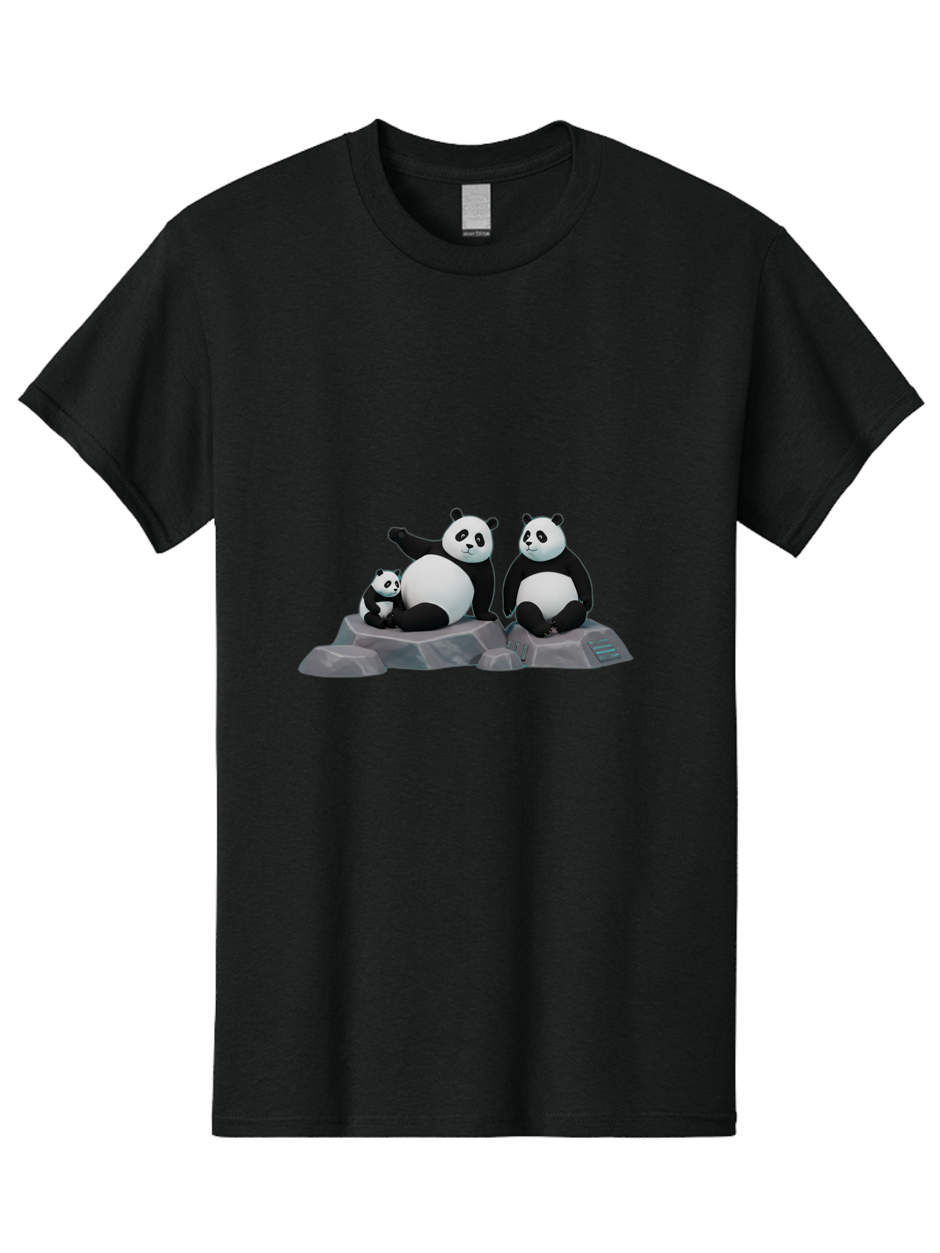 Three-Pandas-1 Men'S Graphic Tee, 100% Cotton, Comfortable Casual Summer Wear, Machine Washable, Kung Fu Panda, Po, Pandas On Rocks, Three Pandas, Black And White Pandas, Cartoon Characters, 3D Graphics, Animated Movie, Action Poses, Bae798