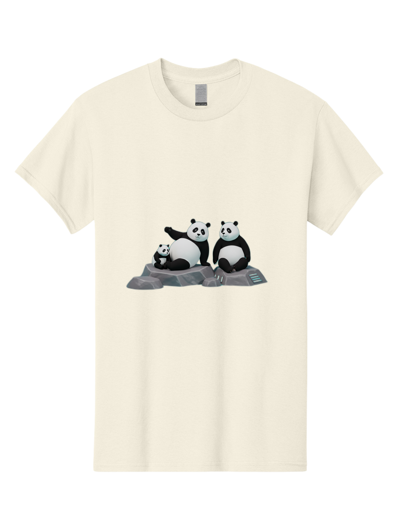Three-Pandas-1 Men'S Graphic Tee, 100% Cotton, Comfortable Casual Summer Wear, Machine Washable, Kung Fu Panda, Po, Pandas On Rocks, Three Pandas, Black And White Pandas, Cartoon Characters, 3D Graphics, Animated Movie, Action Poses, Bae798