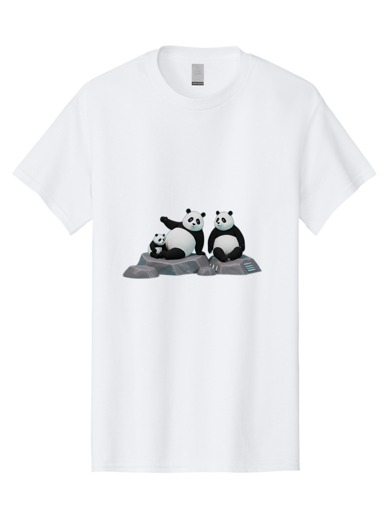 Three-Pandas-1 Men'S Graphic Tee, 100% Cotton, Comfortable Casual Summer Wear, Machine Washable, Kung Fu Panda, Po, Pandas On Rocks, Three Pandas, Black And White Pandas, Cartoon Characters, 3D Graphics, Animated Movie, Action Poses, Bae798