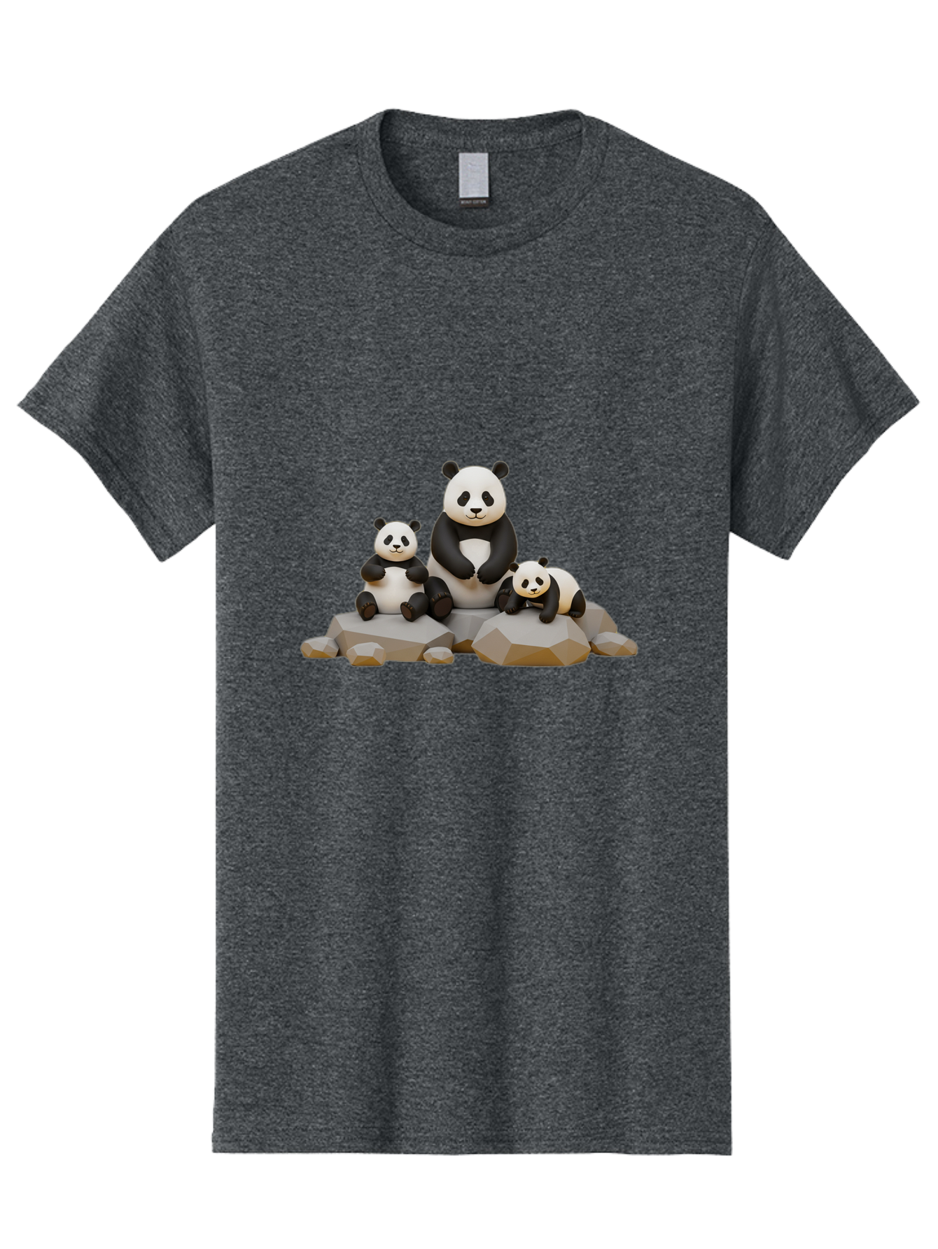 Three-Pandas Men'S Graphic Tee, 100% Cotton, Comfortable Casual Summer Wear, Machine Washable, Three Pandas Sitting On Rocks, Cute Pandas, Adorable Animals, Cartoon Style, 3D Rendering, Panda Family, Wildlife Illustration, Bae799