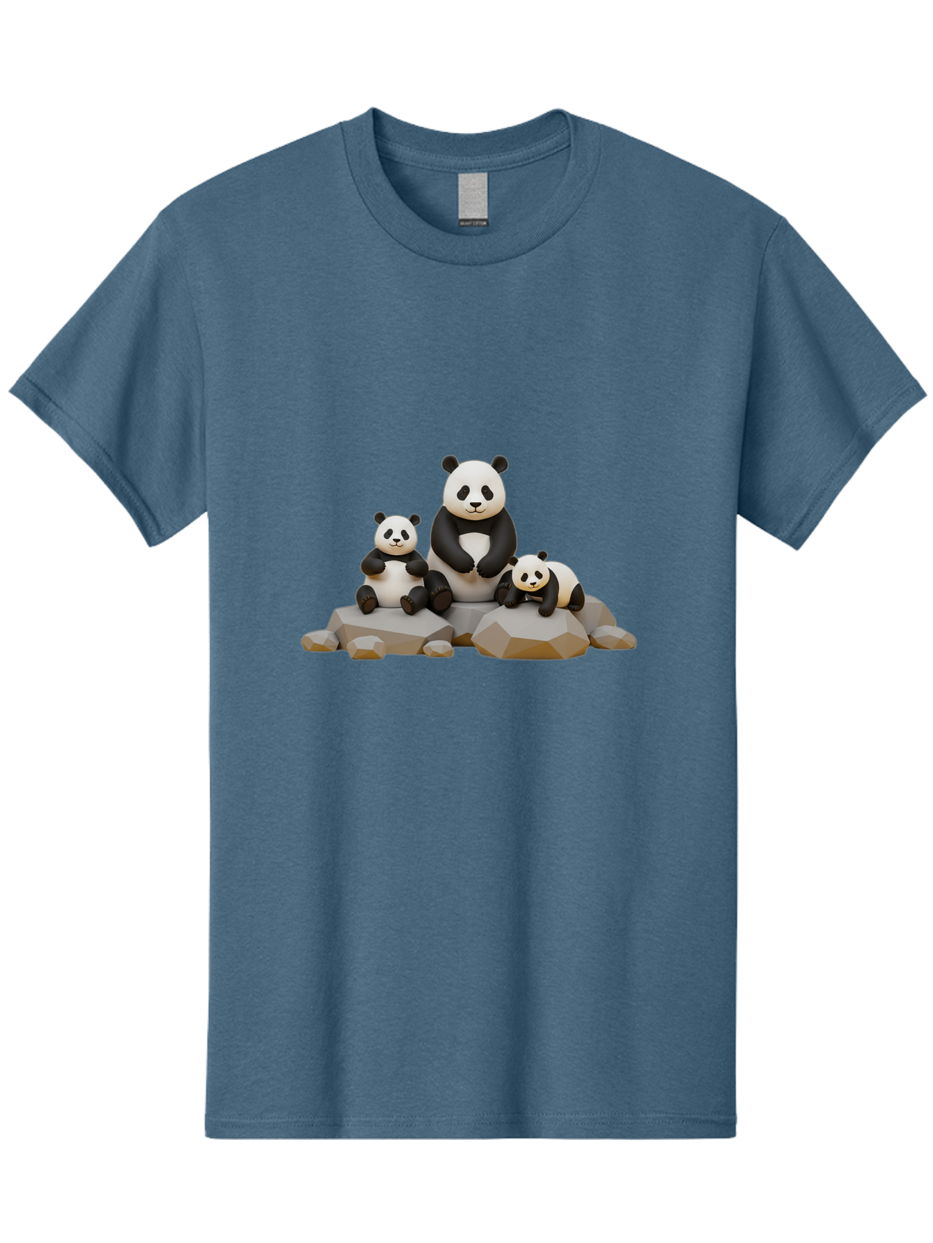 Three-Pandas Men'S Graphic Tee, 100% Cotton, Comfortable Casual Summer Wear, Machine Washable, Three Pandas Sitting On Rocks, Cute Pandas, Adorable Animals, Cartoon Style, 3D Rendering, Panda Family, Wildlife Illustration, Bae799