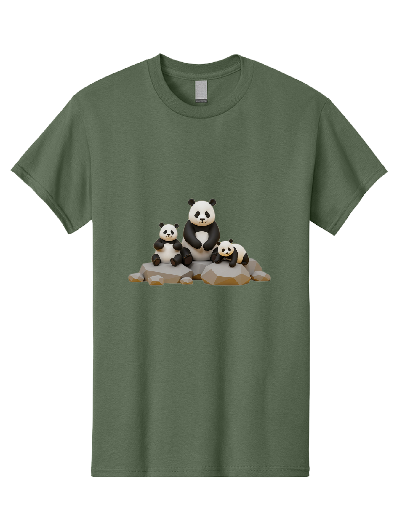 Three-Pandas Men'S Graphic Tee, 100% Cotton, Comfortable Casual Summer Wear, Machine Washable, Three Pandas Sitting On Rocks, Cute Pandas, Adorable Animals, Cartoon Style, 3D Rendering, Panda Family, Wildlife Illustration, Bae799