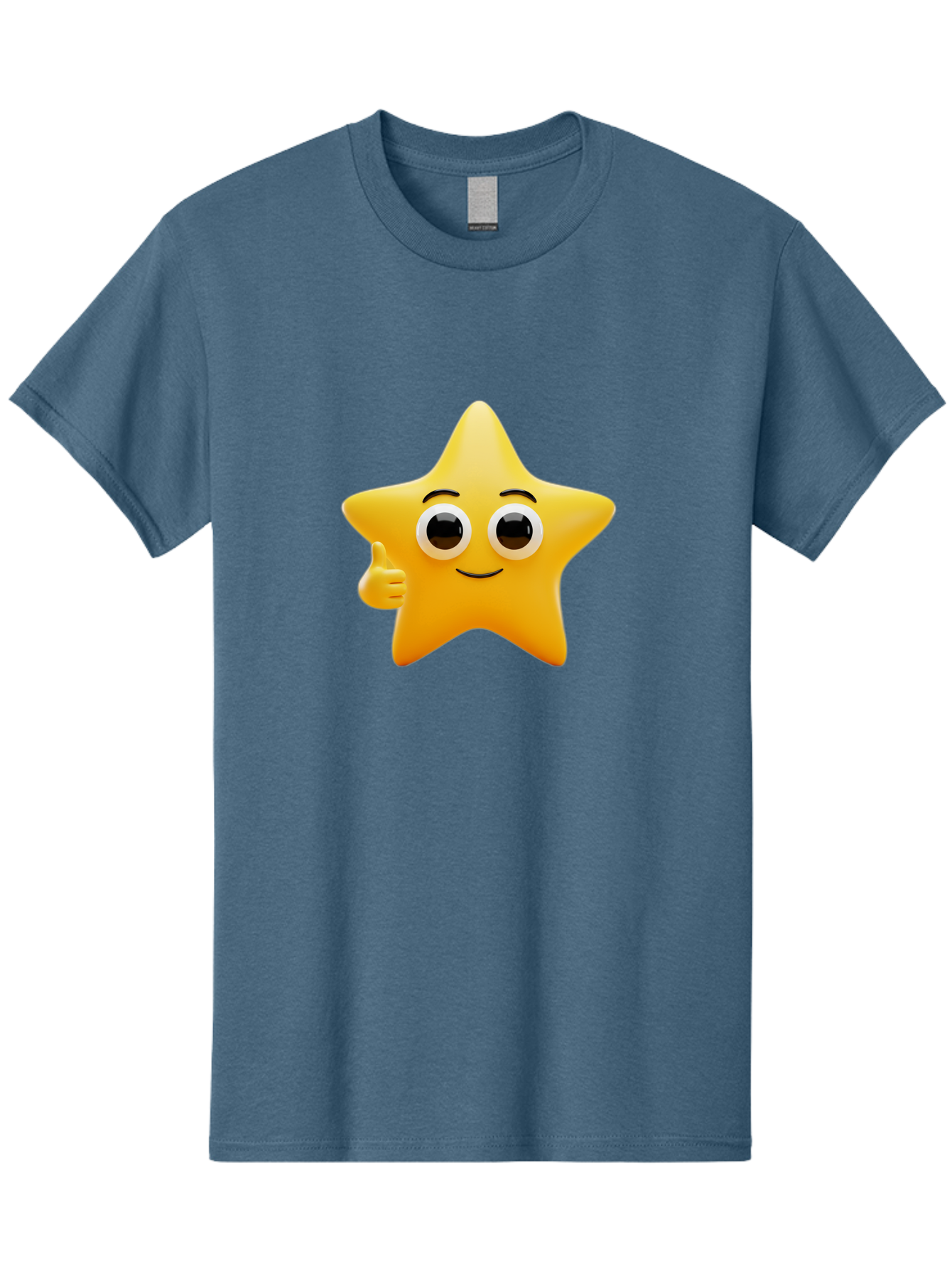 Thumbs-Up-Star Men'S Graphic Tee, 100% Cotton, Comfortable Casual Summer Wear, Machine Washable, Cartoon Star, Thumbs Up Gesture, Smiling Face, Yellow Star Character, Approval Symbol, Friendly Emoji, Cute Mascot, Positive Attitude Bae800