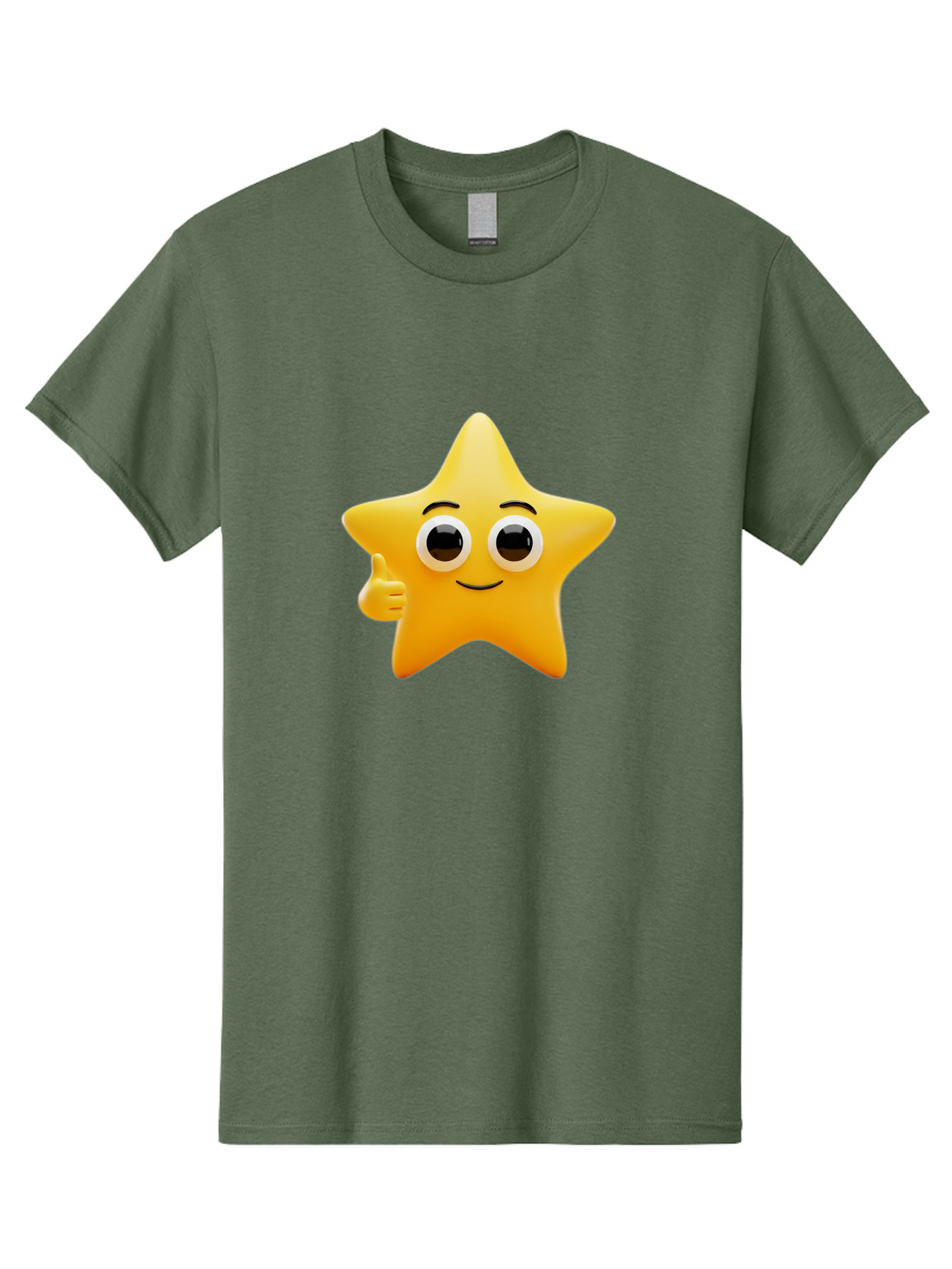 Thumbs-Up-Star Men'S Graphic Tee, 100% Cotton, Comfortable Casual Summer Wear, Machine Washable, Cartoon Star, Thumbs Up Gesture, Smiling Face, Yellow Star Character, Approval Symbol, Friendly Emoji, Cute Mascot, Positive Attitude Bae800