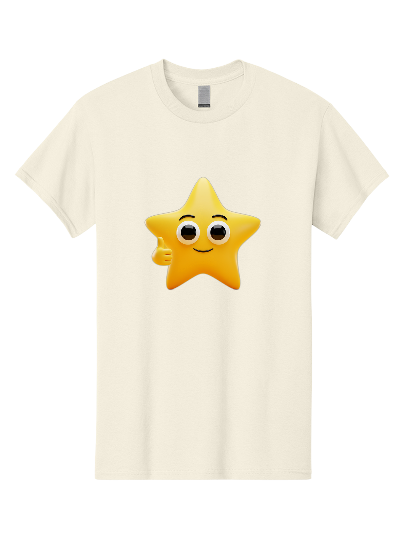 Thumbs-Up-Star Men'S Graphic Tee, 100% Cotton, Comfortable Casual Summer Wear, Machine Washable, Cartoon Star, Thumbs Up Gesture, Smiling Face, Yellow Star Character, Approval Symbol, Friendly Emoji, Cute Mascot, Positive Attitude Bae800