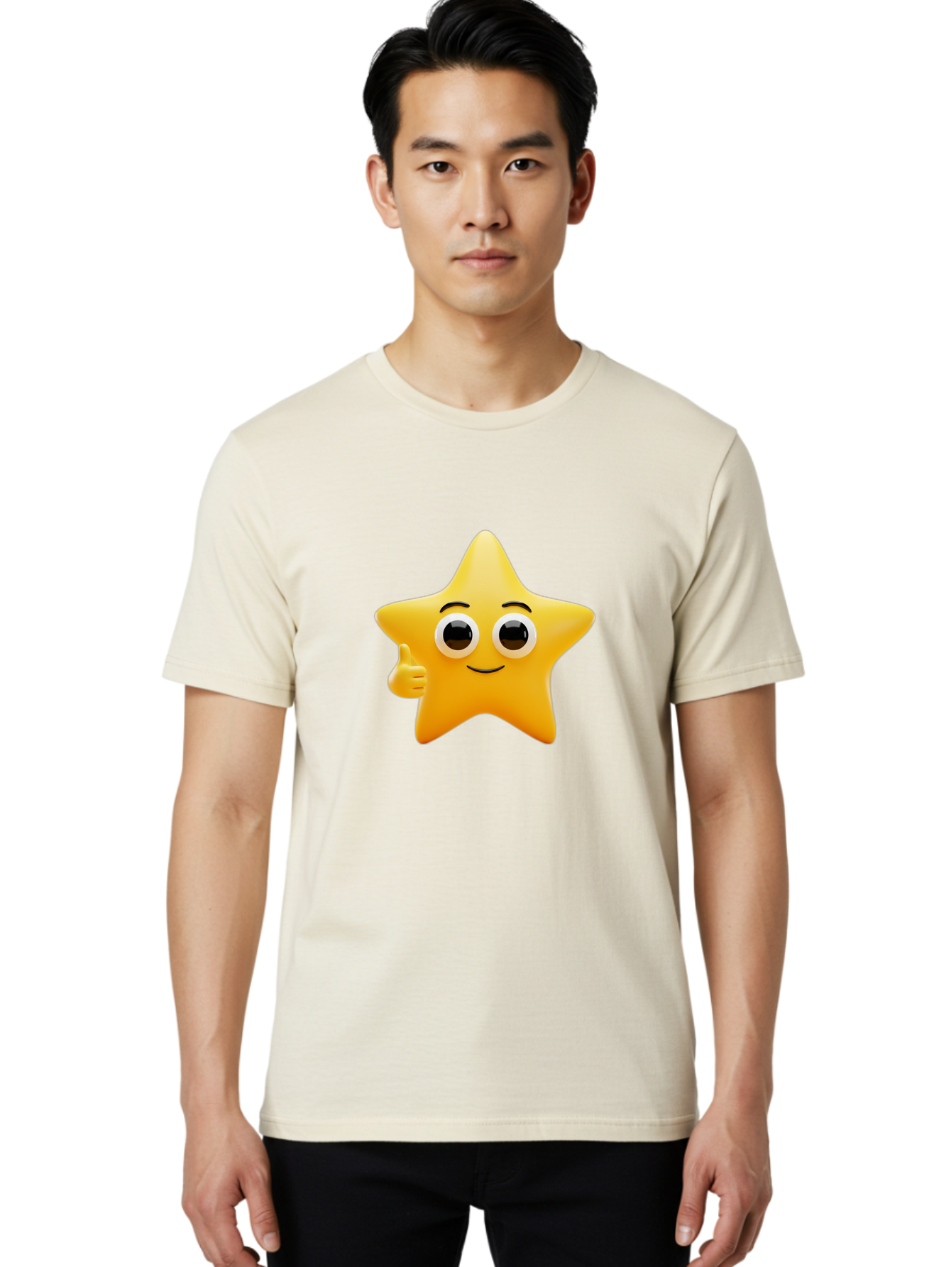 Thumbs-Up-Star Men'S Graphic Tee, 100% Cotton, Comfortable Casual Summer Wear, Machine Washable, Cartoon Star, Thumbs Up Gesture, Smiling Face, Yellow Star Character, Approval Symbol, Friendly Emoji, Cute Mascot, Positive Attitude Bae800