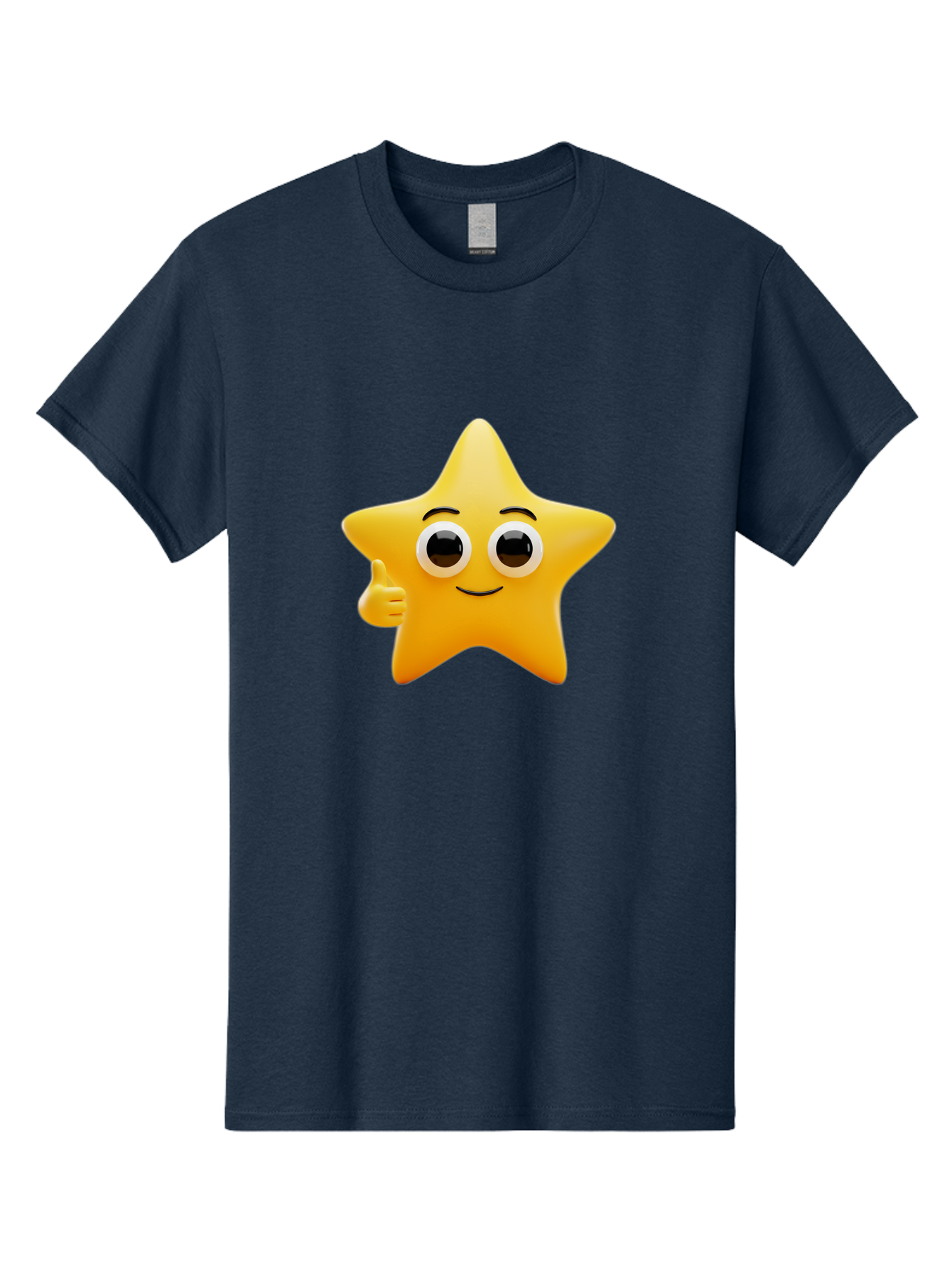 Thumbs-Up-Star Men'S Graphic Tee, 100% Cotton, Comfortable Casual Summer Wear, Machine Washable, Cartoon Star, Thumbs Up Gesture, Smiling Face, Yellow Star Character, Approval Symbol, Friendly Emoji, Cute Mascot, Positive Attitude Bae800