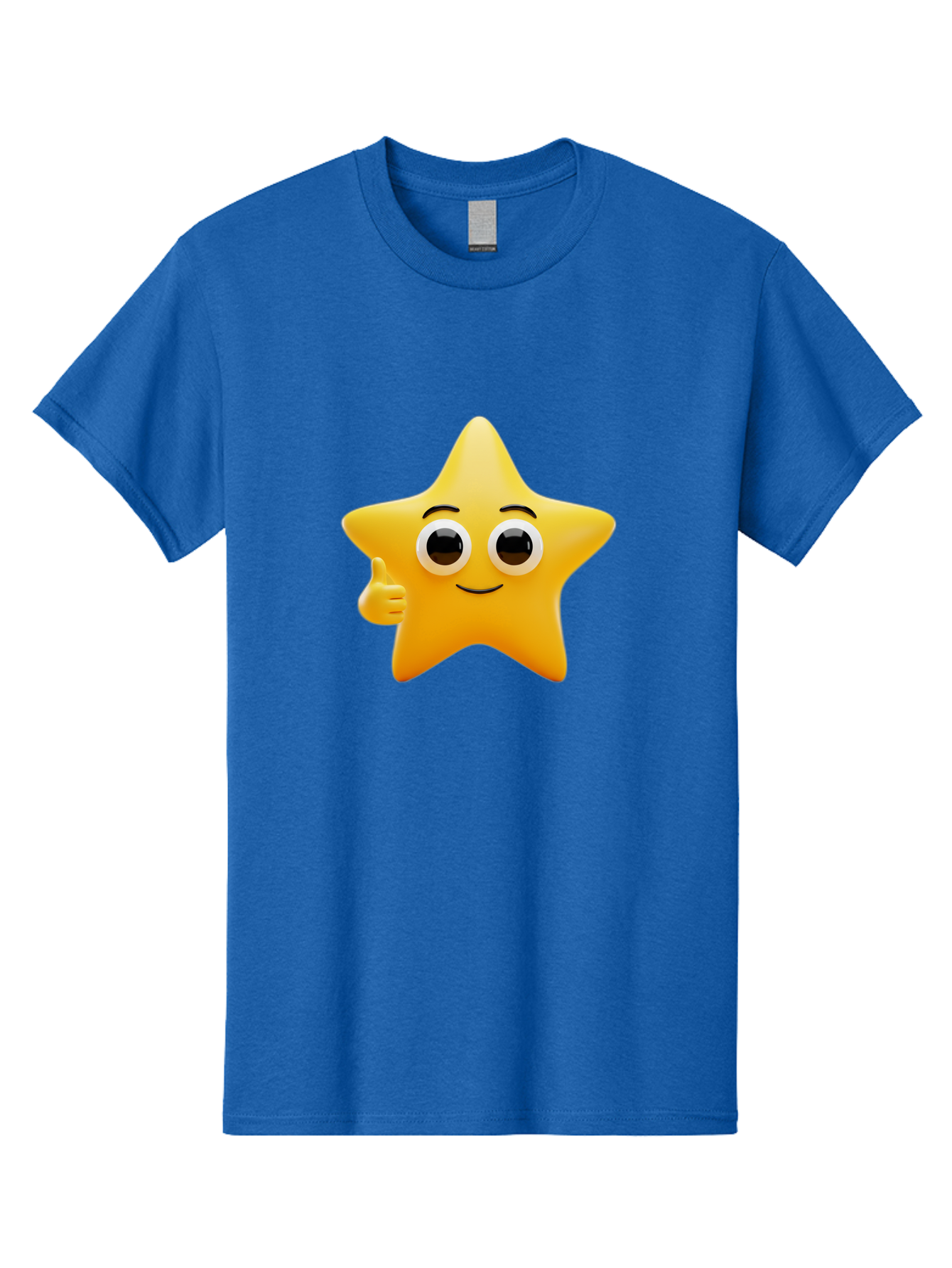 Thumbs-Up-Star Men'S Graphic Tee, 100% Cotton, Comfortable Casual Summer Wear, Machine Washable, Cartoon Star, Thumbs Up Gesture, Smiling Face, Yellow Star Character, Approval Symbol, Friendly Emoji, Cute Mascot, Positive Attitude Bae800