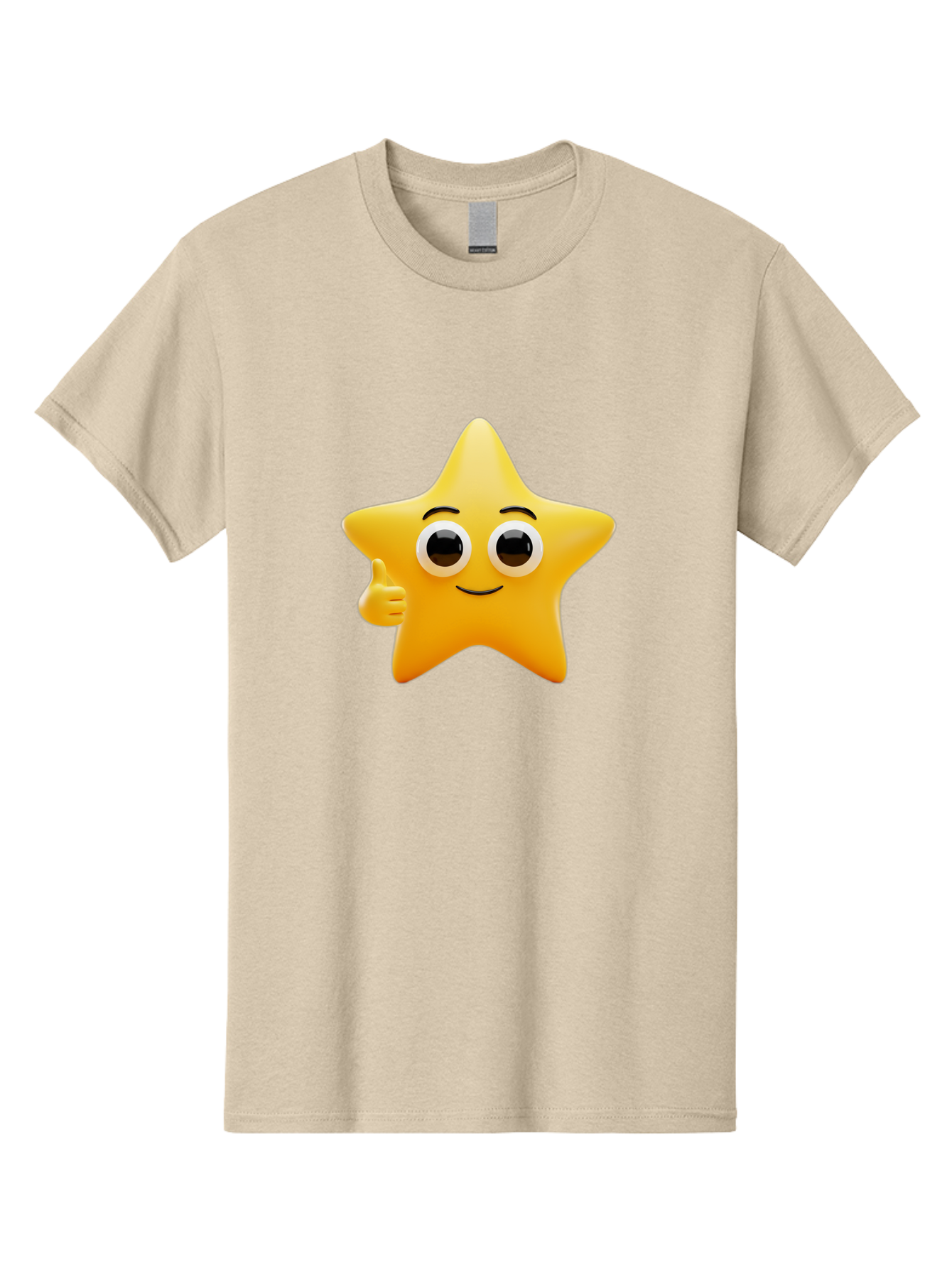 Thumbs-Up-Star Men'S Graphic Tee, 100% Cotton, Comfortable Casual Summer Wear, Machine Washable, Cartoon Star, Thumbs Up Gesture, Smiling Face, Yellow Star Character, Approval Symbol, Friendly Emoji, Cute Mascot, Positive Attitude Bae800