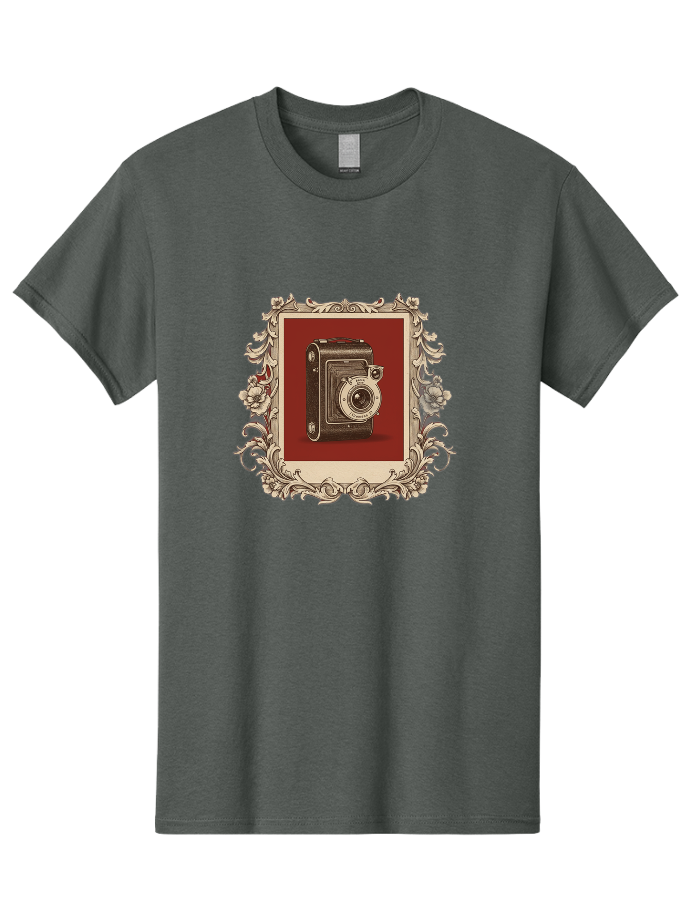 Vintage-Camera-1 Men'S Graphic Tee, 100% Cotton, Comfortable Casual Summer Wear, Machine Washable, Vintage Camera, Ornate Frame, Floral Design, Old-Fashioned Photography, Antique Style, Camera Equipment, Retro Aesthetic, Classic Lens Bae804