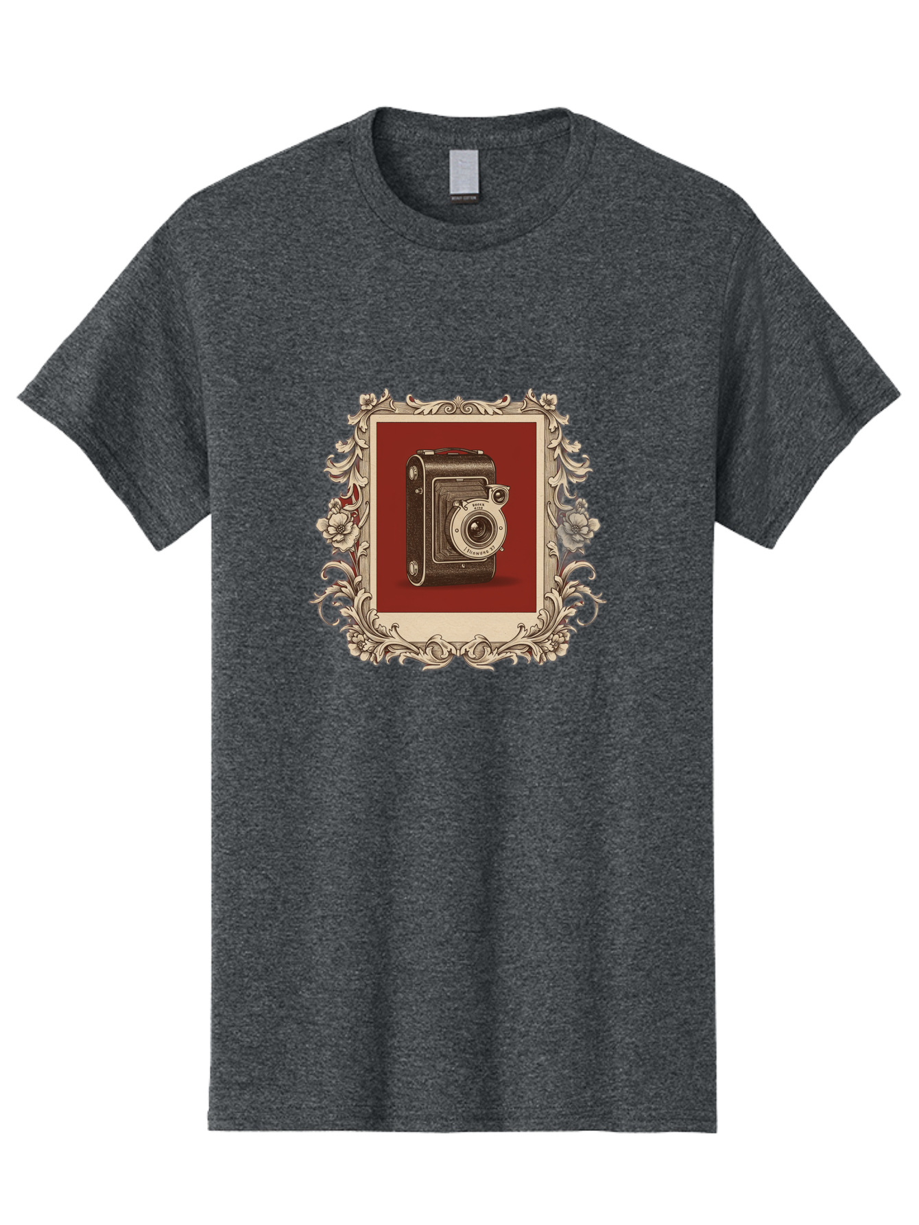 Vintage-Camera-1 Men'S Graphic Tee, 100% Cotton, Comfortable Casual Summer Wear, Machine Washable, Vintage Camera, Ornate Frame, Floral Design, Old-Fashioned Photography, Antique Style, Camera Equipment, Retro Aesthetic, Classic Lens Bae804
