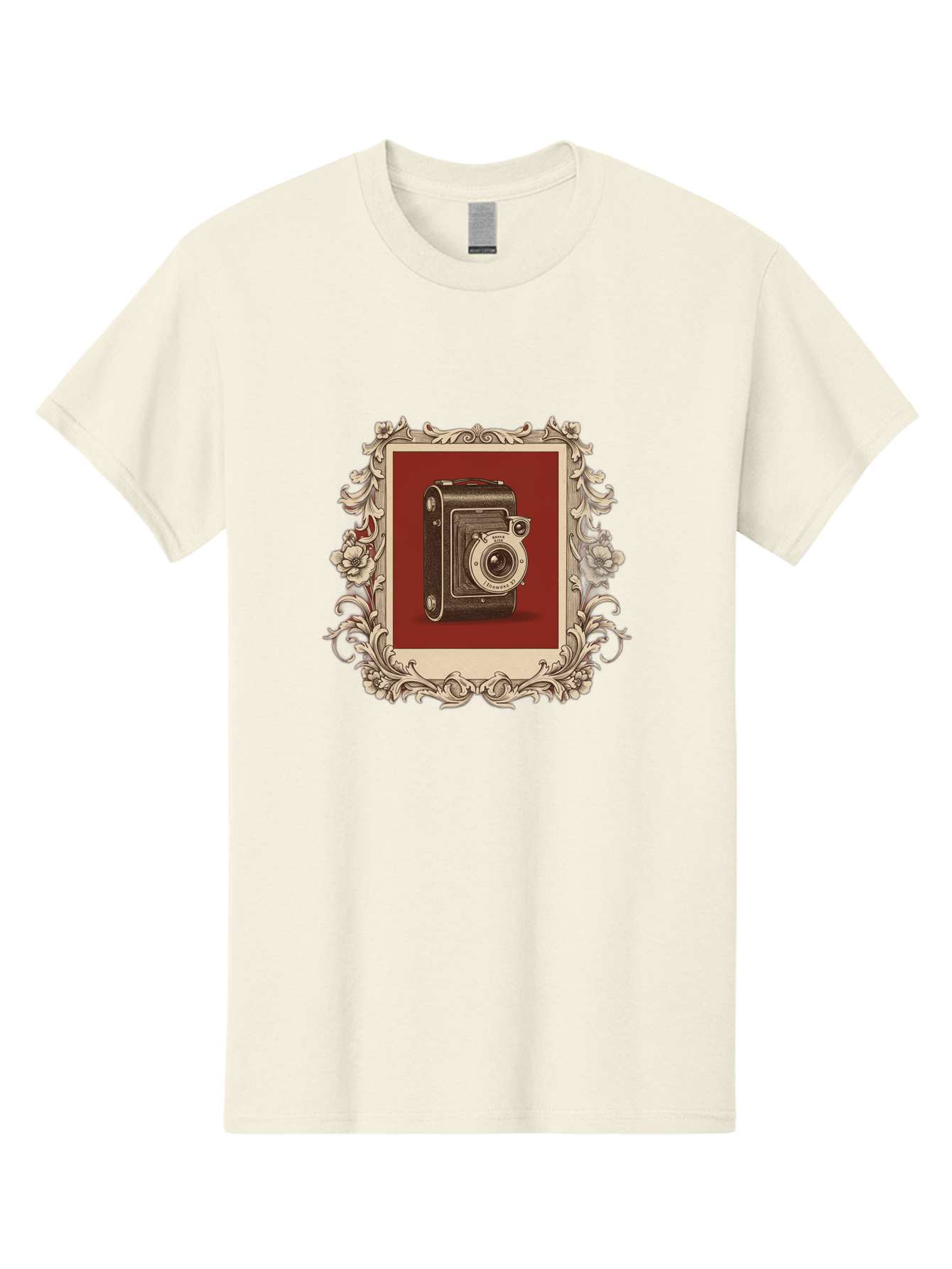 Vintage-Camera-1 Men'S Graphic Tee, 100% Cotton, Comfortable Casual Summer Wear, Machine Washable, Vintage Camera, Ornate Frame, Floral Design, Old-Fashioned Photography, Antique Style, Camera Equipment, Retro Aesthetic, Classic Lens Bae804