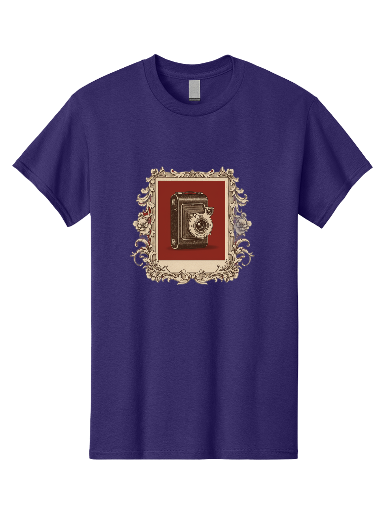Vintage-Camera-1 Men'S Graphic Tee, 100% Cotton, Comfortable Casual Summer Wear, Machine Washable, Vintage Camera, Ornate Frame, Floral Design, Old-Fashioned Photography, Antique Style, Camera Equipment, Retro Aesthetic, Classic Lens Bae804