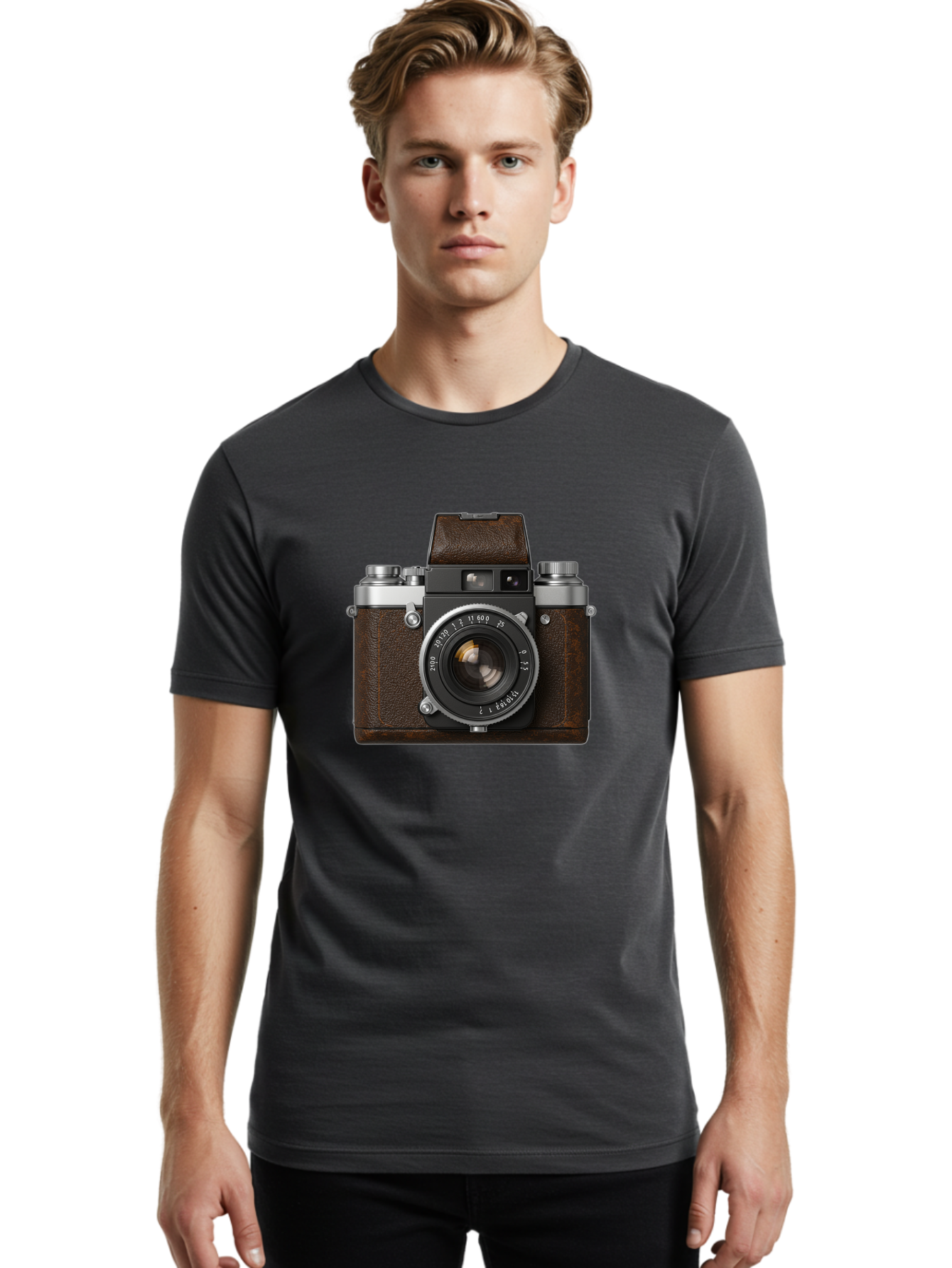 Vintage-Camera-7 Men'S Graphic Tee, 100% Cotton, Comfortable Casual Summer Wear, Machine Washable, Classic Camera, Vintage Photography, Film Camera, Retro Style, Leather Wrap, Silver Accents, Photography Equipment, Nostalgic Charm, Bae811