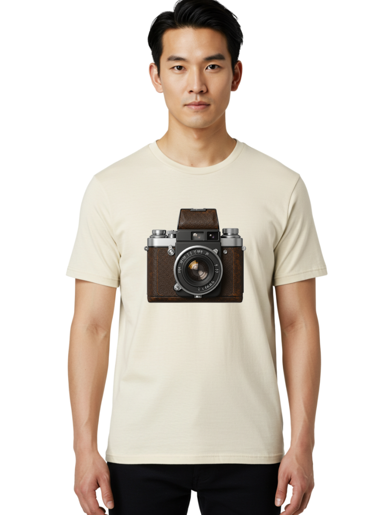 Vintage-Camera-7 Men'S Graphic Tee, 100% Cotton, Comfortable Casual Summer Wear, Machine Washable, Classic Camera, Vintage Photography, Film Camera, Retro Style, Leather Wrap, Silver Accents, Photography Equipment, Nostalgic Charm, Bae811