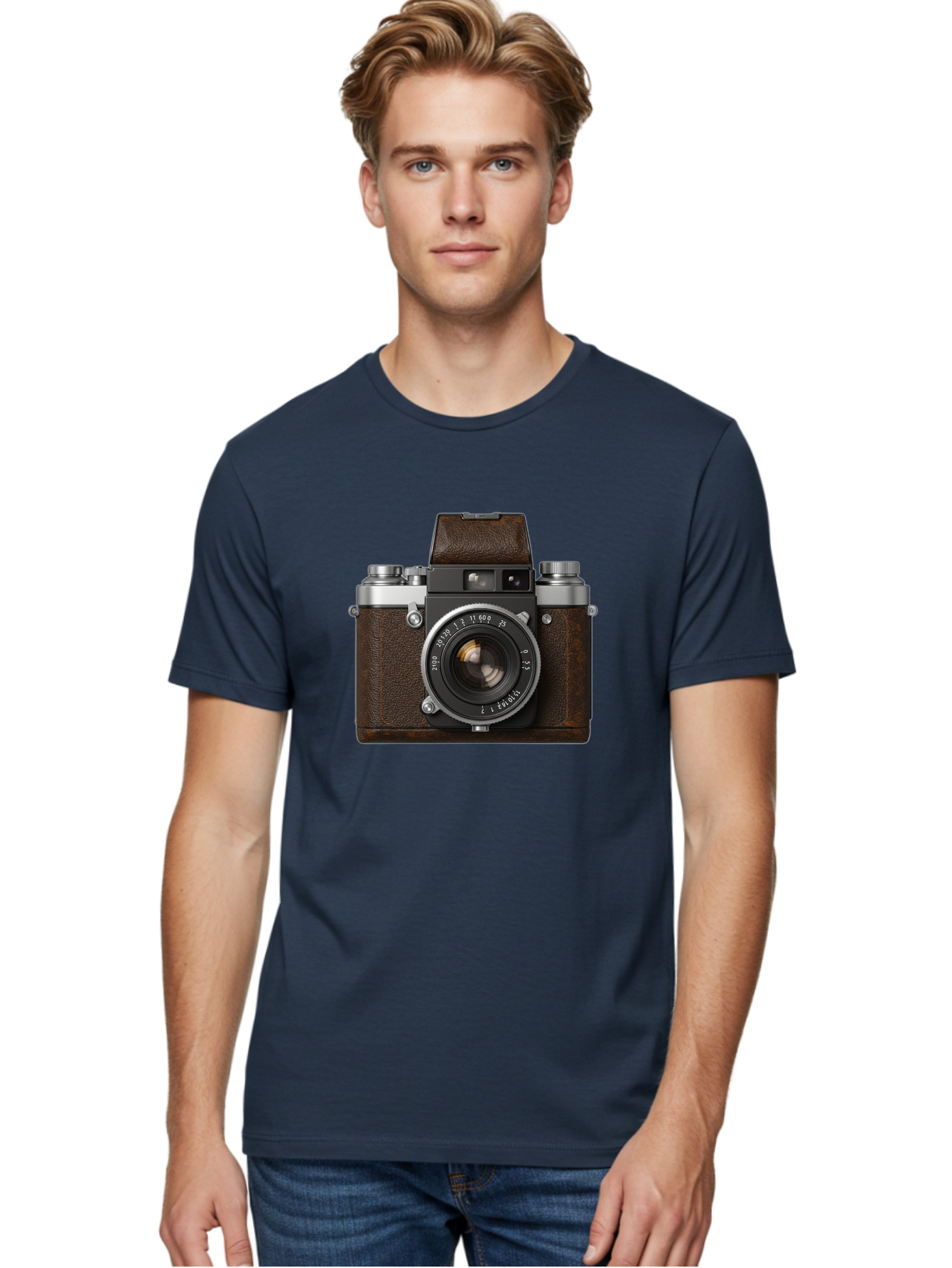 Vintage-Camera-7 Men'S Graphic Tee, 100% Cotton, Comfortable Casual Summer Wear, Machine Washable, Classic Camera, Vintage Photography, Film Camera, Retro Style, Leather Wrap, Silver Accents, Photography Equipment, Nostalgic Charm, Bae811