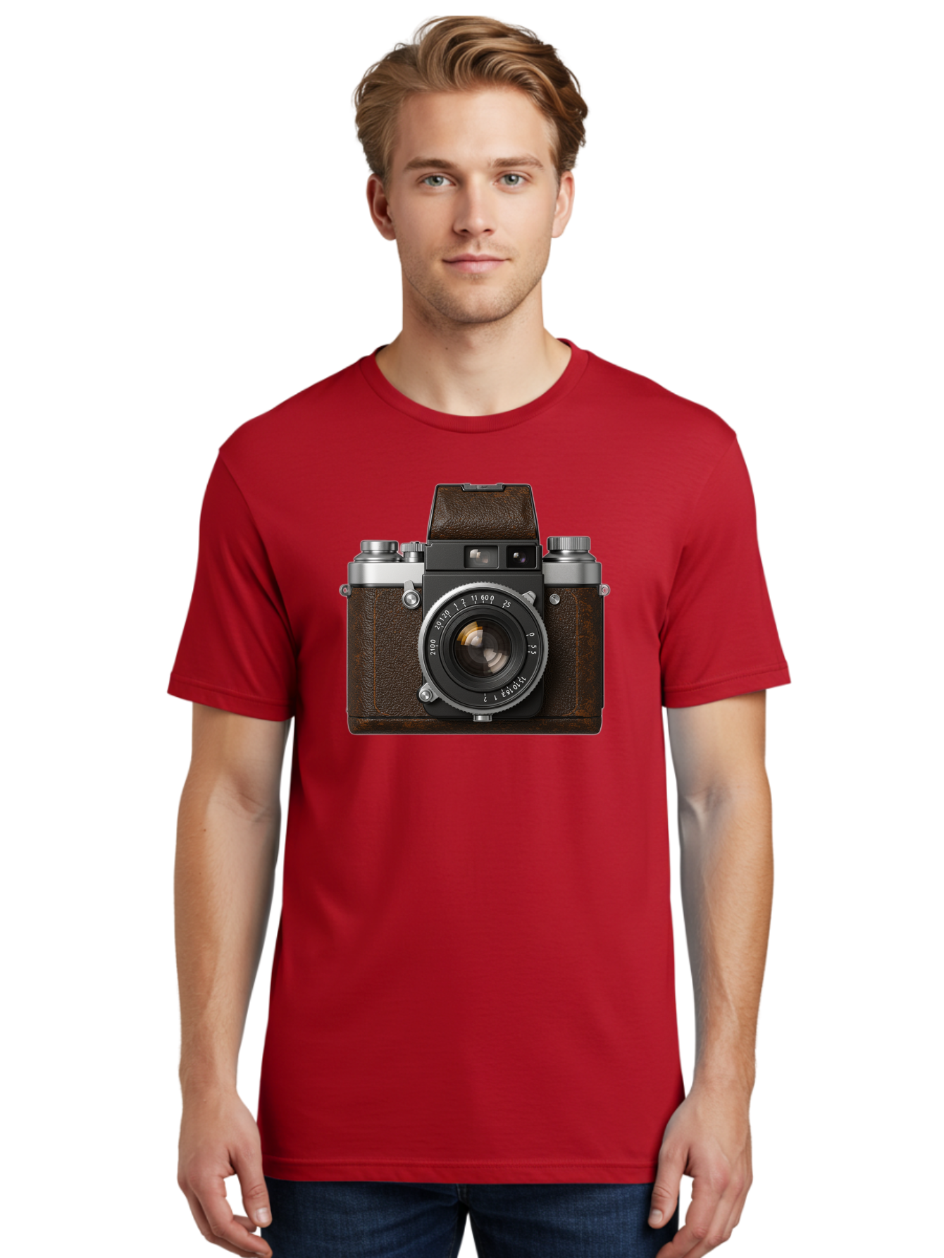 Vintage-Camera-7 Men'S Graphic Tee, 100% Cotton, Comfortable Casual Summer Wear, Machine Washable, Classic Camera, Vintage Photography, Film Camera, Retro Style, Leather Wrap, Silver Accents, Photography Equipment, Nostalgic Charm, Bae811