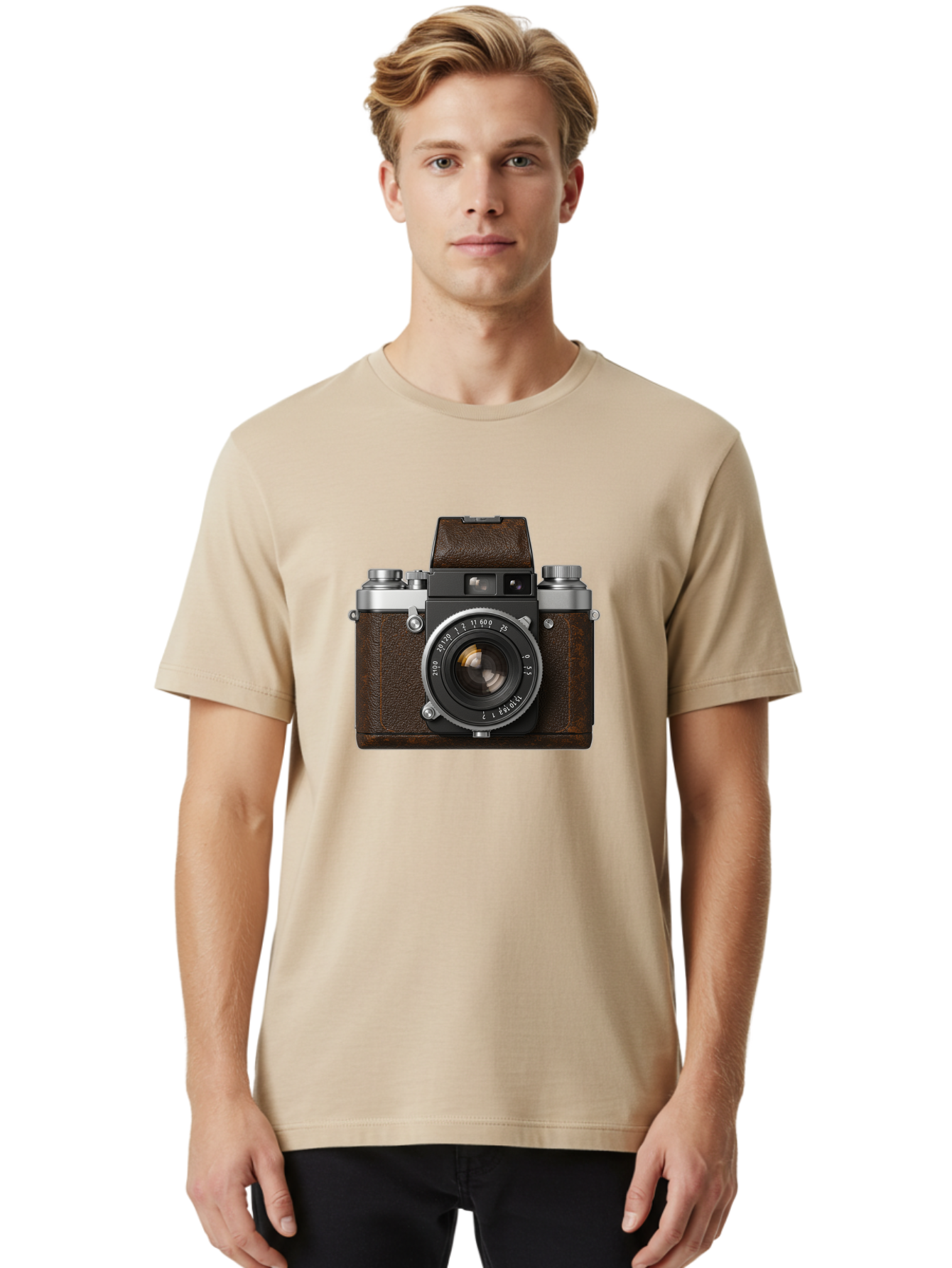 Vintage-Camera-7 Men'S Graphic Tee, 100% Cotton, Comfortable Casual Summer Wear, Machine Washable, Classic Camera, Vintage Photography, Film Camera, Retro Style, Leather Wrap, Silver Accents, Photography Equipment, Nostalgic Charm, Bae811