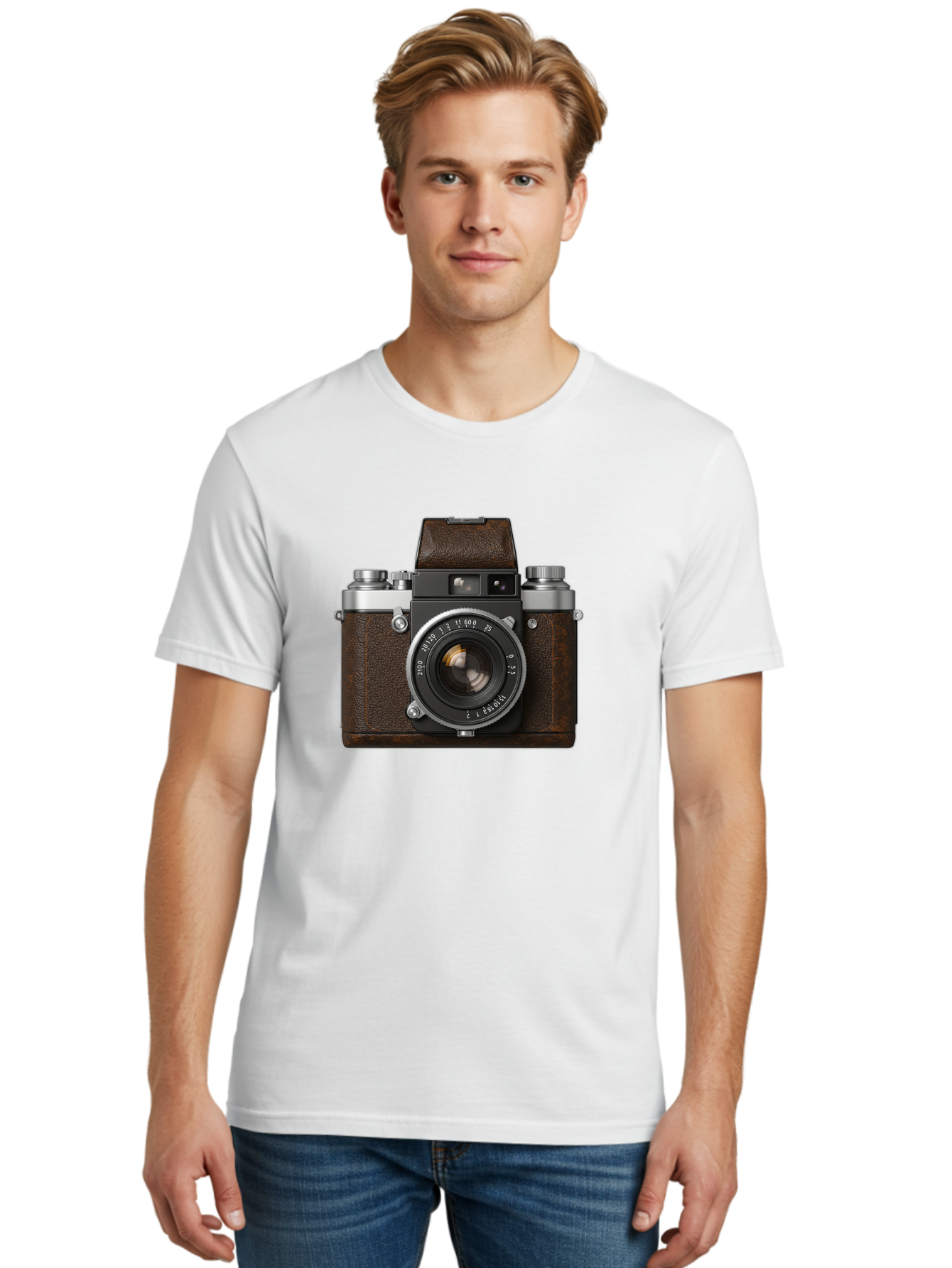 Vintage-Camera-7 Men'S Graphic Tee, 100% Cotton, Comfortable Casual Summer Wear, Machine Washable, Classic Camera, Vintage Photography, Film Camera, Retro Style, Leather Wrap, Silver Accents, Photography Equipment, Nostalgic Charm, Bae811
