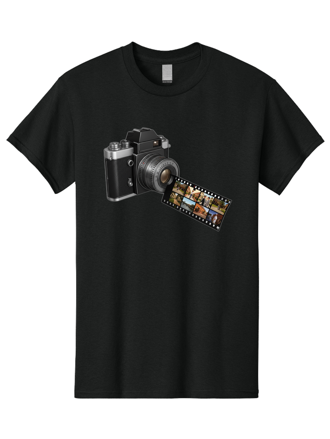 Vintage-Camera-With-Film-Strip Men'S Graphic Tee, 100% Cotton, Comfortable Casual Summer Wear, Machine Washable, Vintage Camera, Film Strip, Photography, Retro Style, Analog Photography, Camera Lens, Photographic Film, Travel Scenes, Bae814