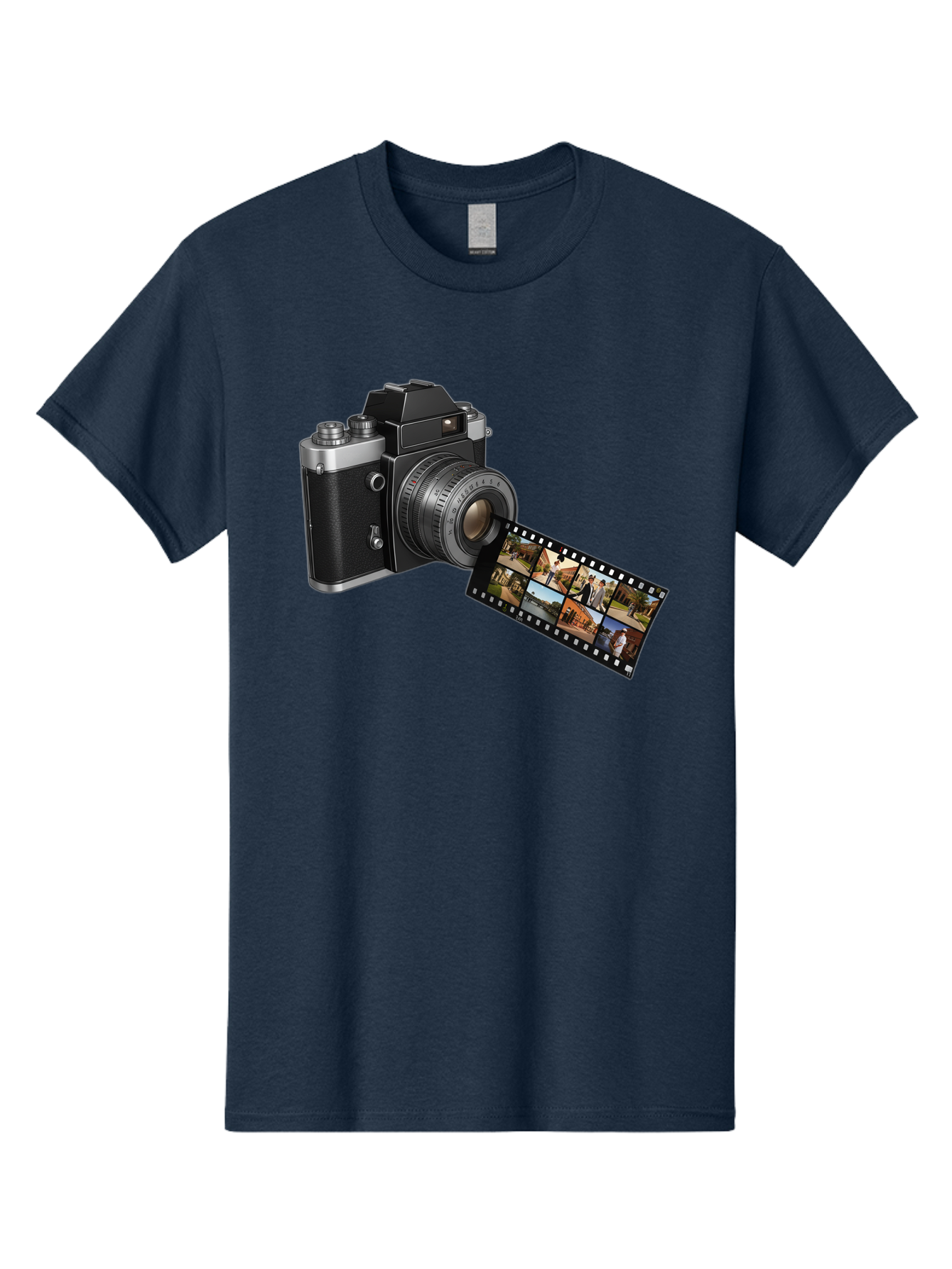 Vintage-Camera-With-Film-Strip Men'S Graphic Tee, 100% Cotton, Comfortable Casual Summer Wear, Machine Washable, Vintage Camera, Film Strip, Photography, Retro Style, Analog Photography, Camera Lens, Photographic Film, Travel Scenes, Bae814