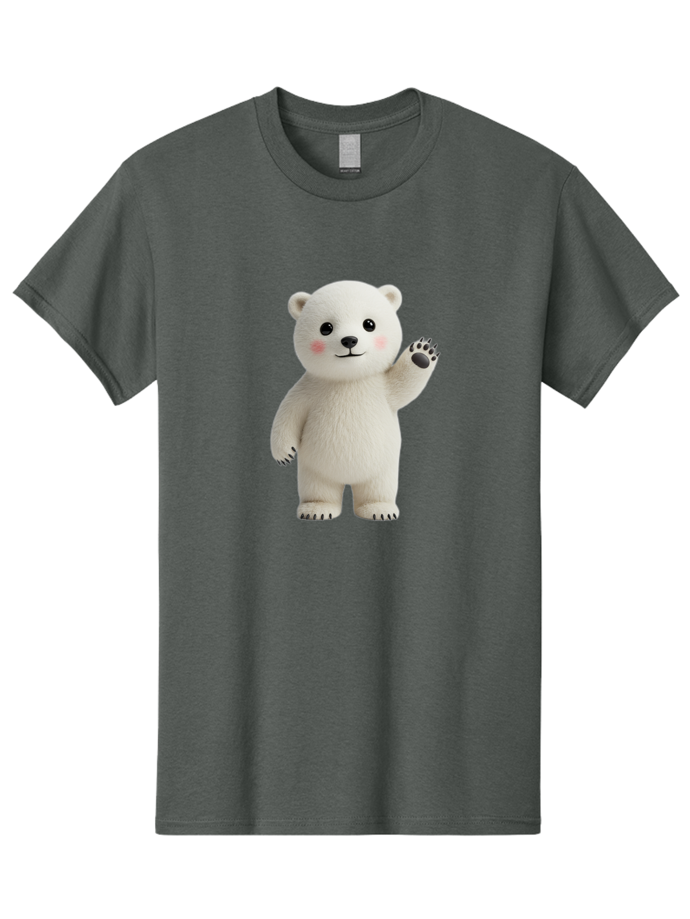 White-Bear Men'S Graphic Tee, 100% Cotton, Comfortable Casual Summer Wear, Machine Washable, Cute Polar Bear, Cartoon Character, Fluffy White Fur, Friendly Gesture, Waving Paw, Adorable Expression, 3D Rendering, Digital Art, Cartoon Style, Bae820