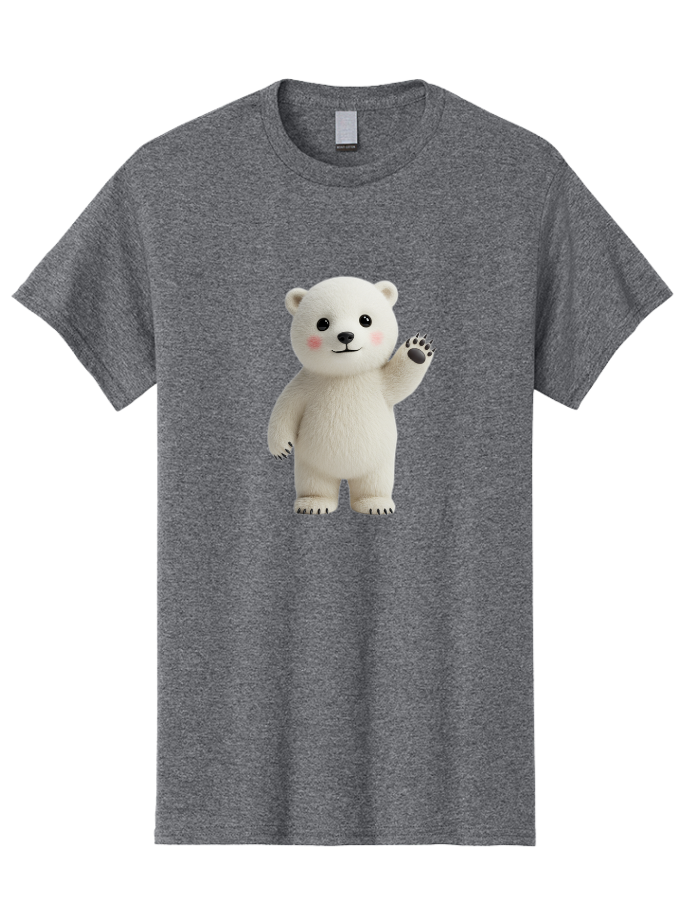 White-Bear Men'S Graphic Tee, 100% Cotton, Comfortable Casual Summer Wear, Machine Washable, Cute Polar Bear, Cartoon Character, Fluffy White Fur, Friendly Gesture, Waving Paw, Adorable Expression, 3D Rendering, Digital Art, Cartoon Style, Bae820