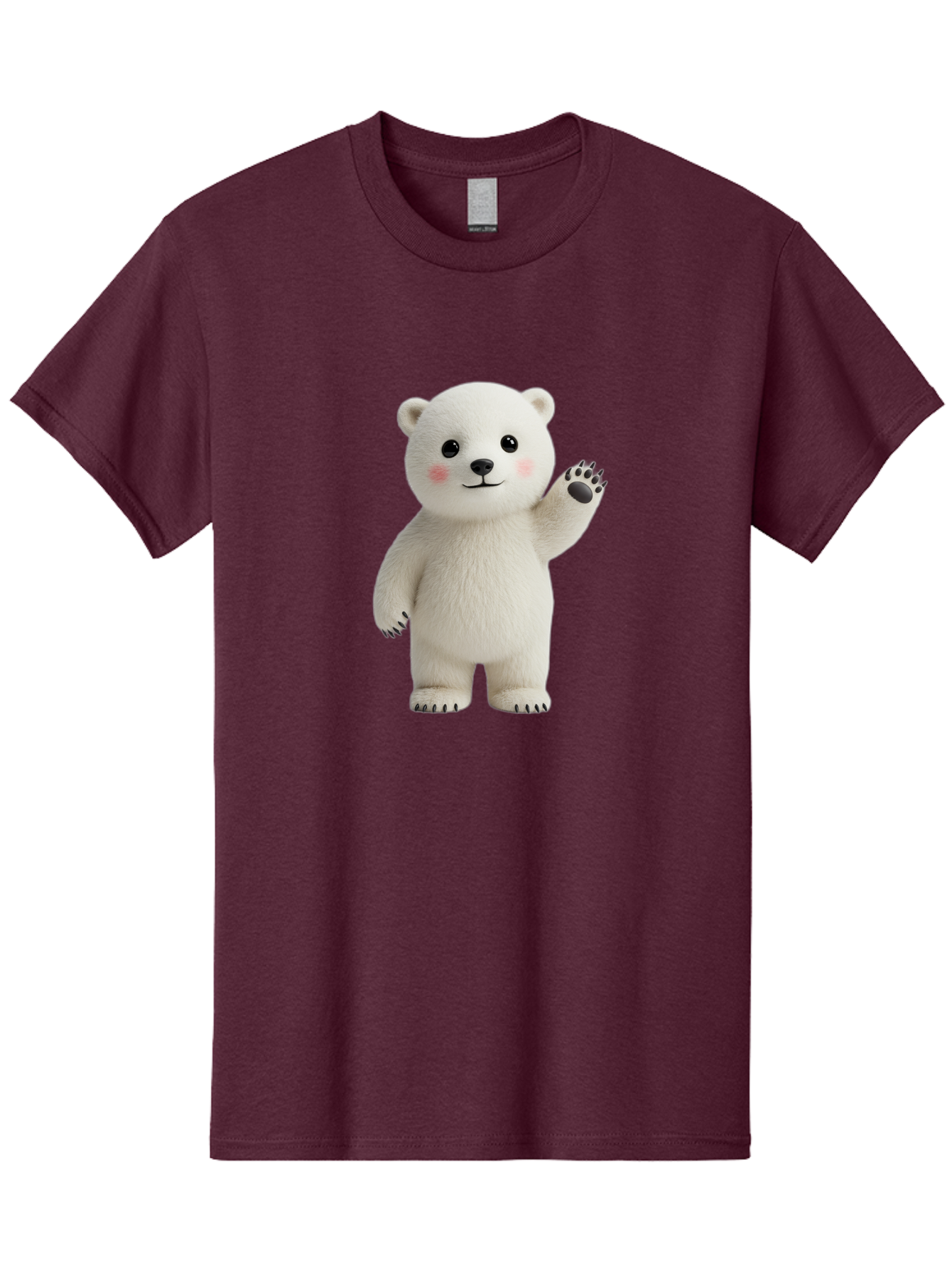 White-Bear Men'S Graphic Tee, 100% Cotton, Comfortable Casual Summer Wear, Machine Washable, Cute Polar Bear, Cartoon Character, Fluffy White Fur, Friendly Gesture, Waving Paw, Adorable Expression, 3D Rendering, Digital Art, Cartoon Style, Bae820