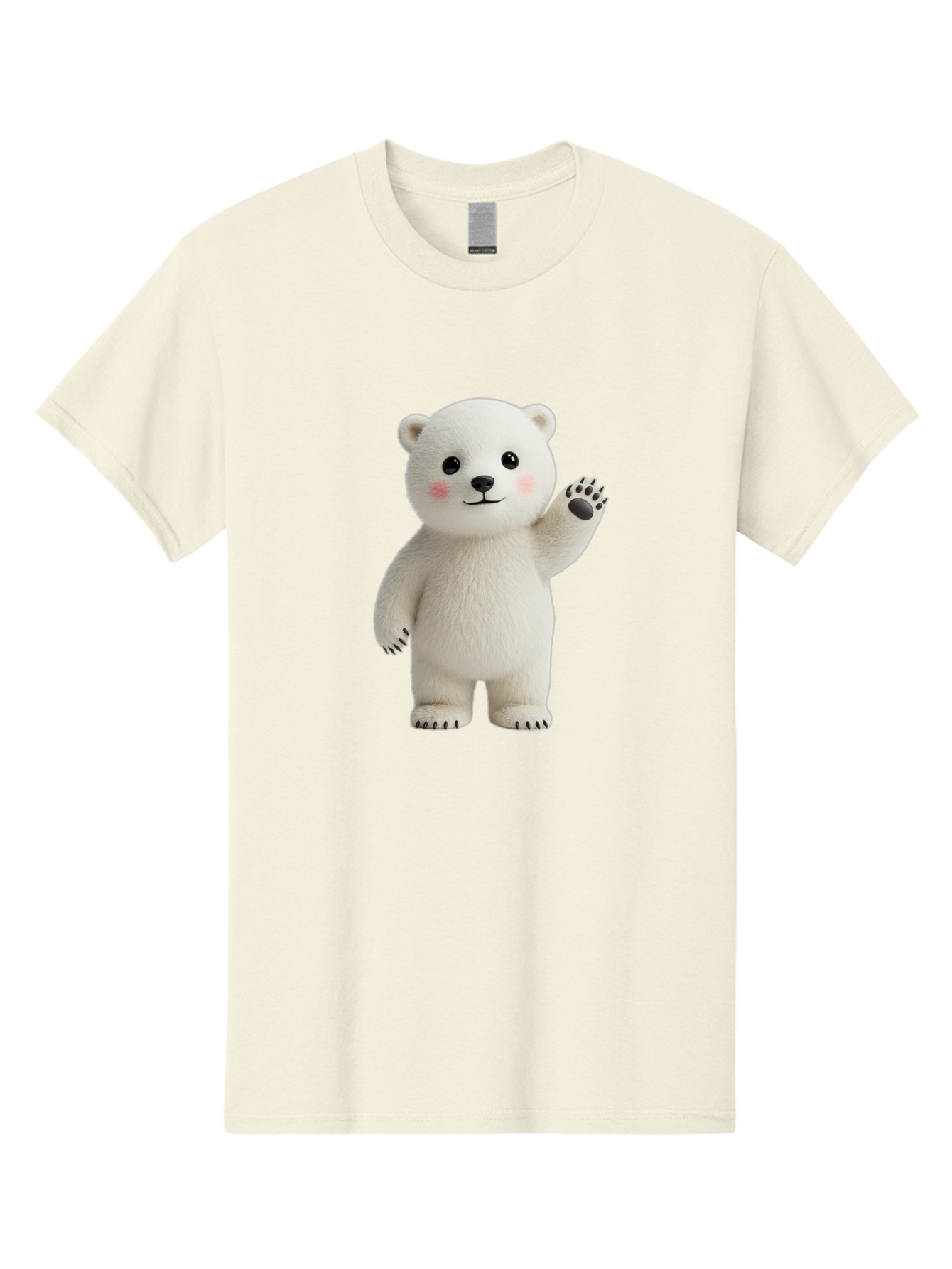 White-Bear Men'S Graphic Tee, 100% Cotton, Comfortable Casual Summer Wear, Machine Washable, Cute Polar Bear, Cartoon Character, Fluffy White Fur, Friendly Gesture, Waving Paw, Adorable Expression, 3D Rendering, Digital Art, Cartoon Style, Bae820