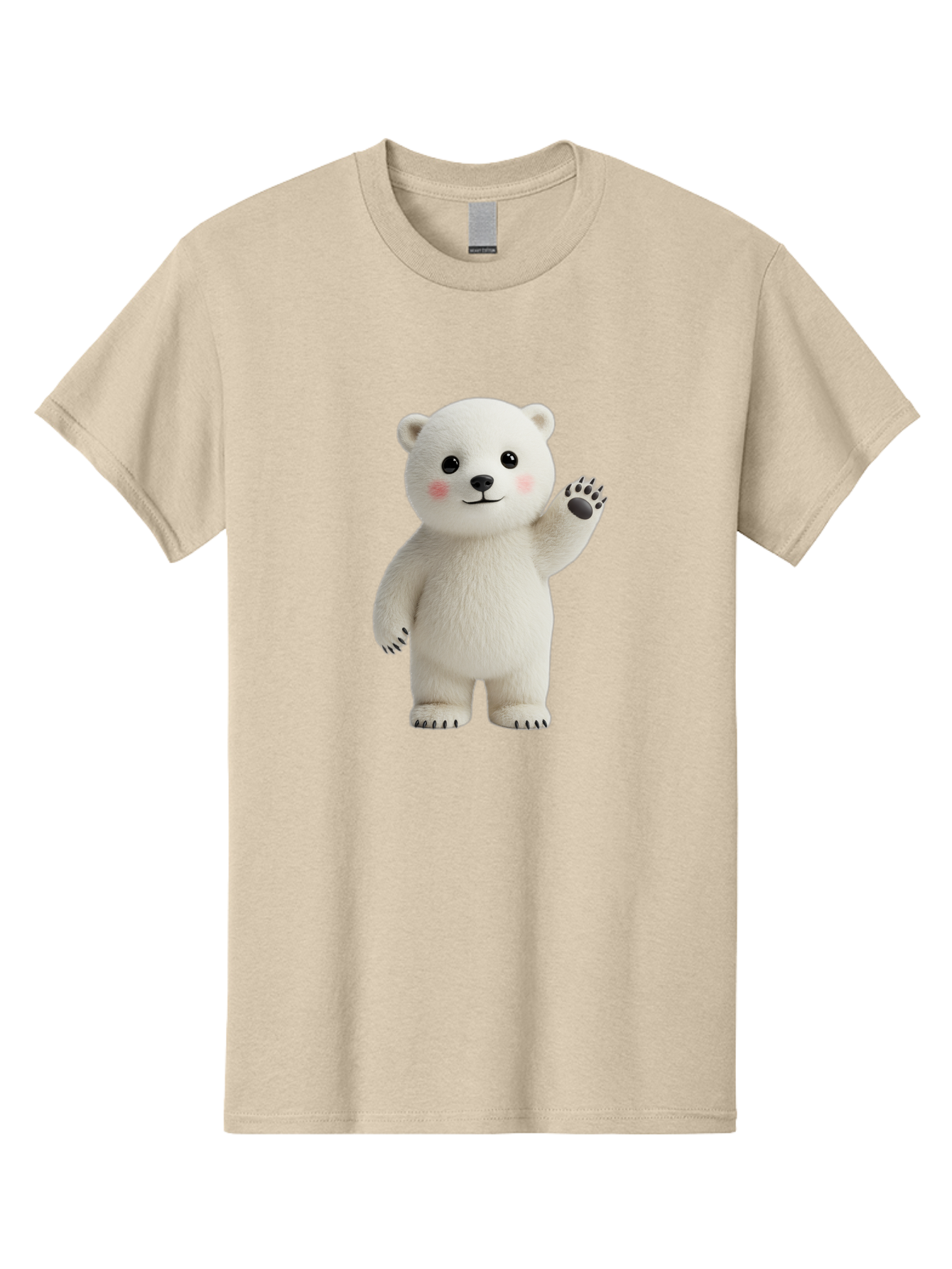 White-Bear Men'S Graphic Tee, 100% Cotton, Comfortable Casual Summer Wear, Machine Washable, Cute Polar Bear, Cartoon Character, Fluffy White Fur, Friendly Gesture, Waving Paw, Adorable Expression, 3D Rendering, Digital Art, Cartoon Style, Bae820