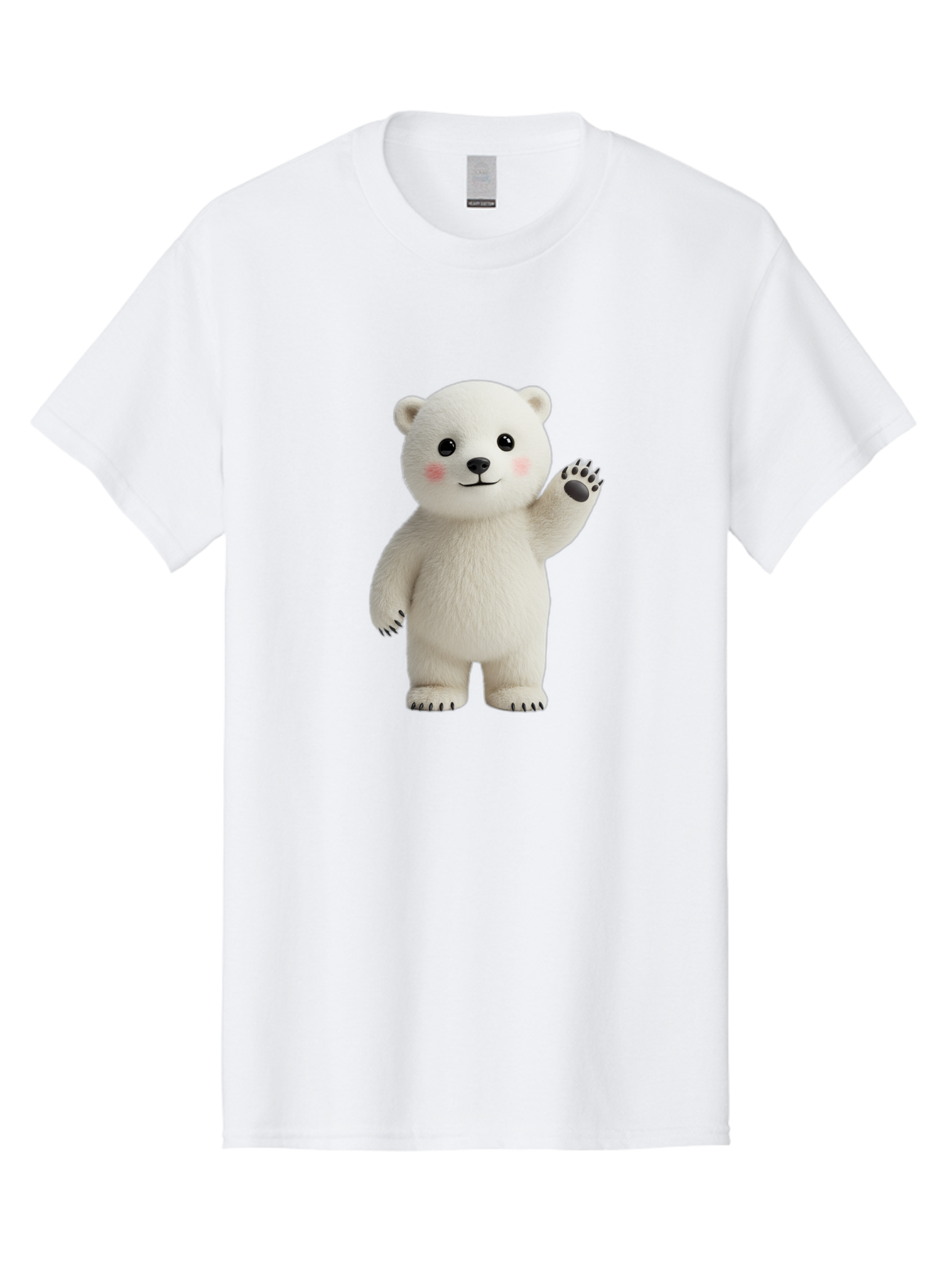 White-Bear Men'S Graphic Tee, 100% Cotton, Comfortable Casual Summer Wear, Machine Washable, Cute Polar Bear, Cartoon Character, Fluffy White Fur, Friendly Gesture, Waving Paw, Adorable Expression, 3D Rendering, Digital Art, Cartoon Style, Bae820