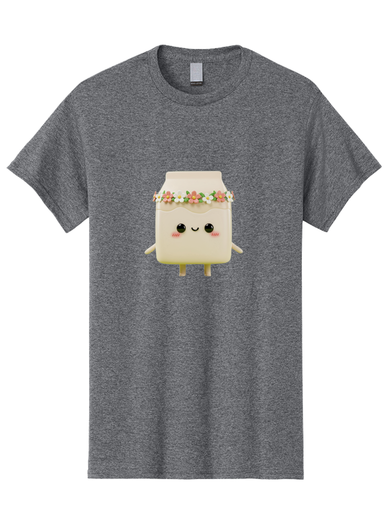Yogurt-With-Flowers Men'S Graphic Tee, 100% Cotton, Comfortable Casual Summer Wear, Machine Washable, Yogurt Bottle With Floral Crown, Cute Anime Character, Kawaii Food, Pastel Colors, Floral Decoration, Adorable Design, Cartoon Style, Bae822