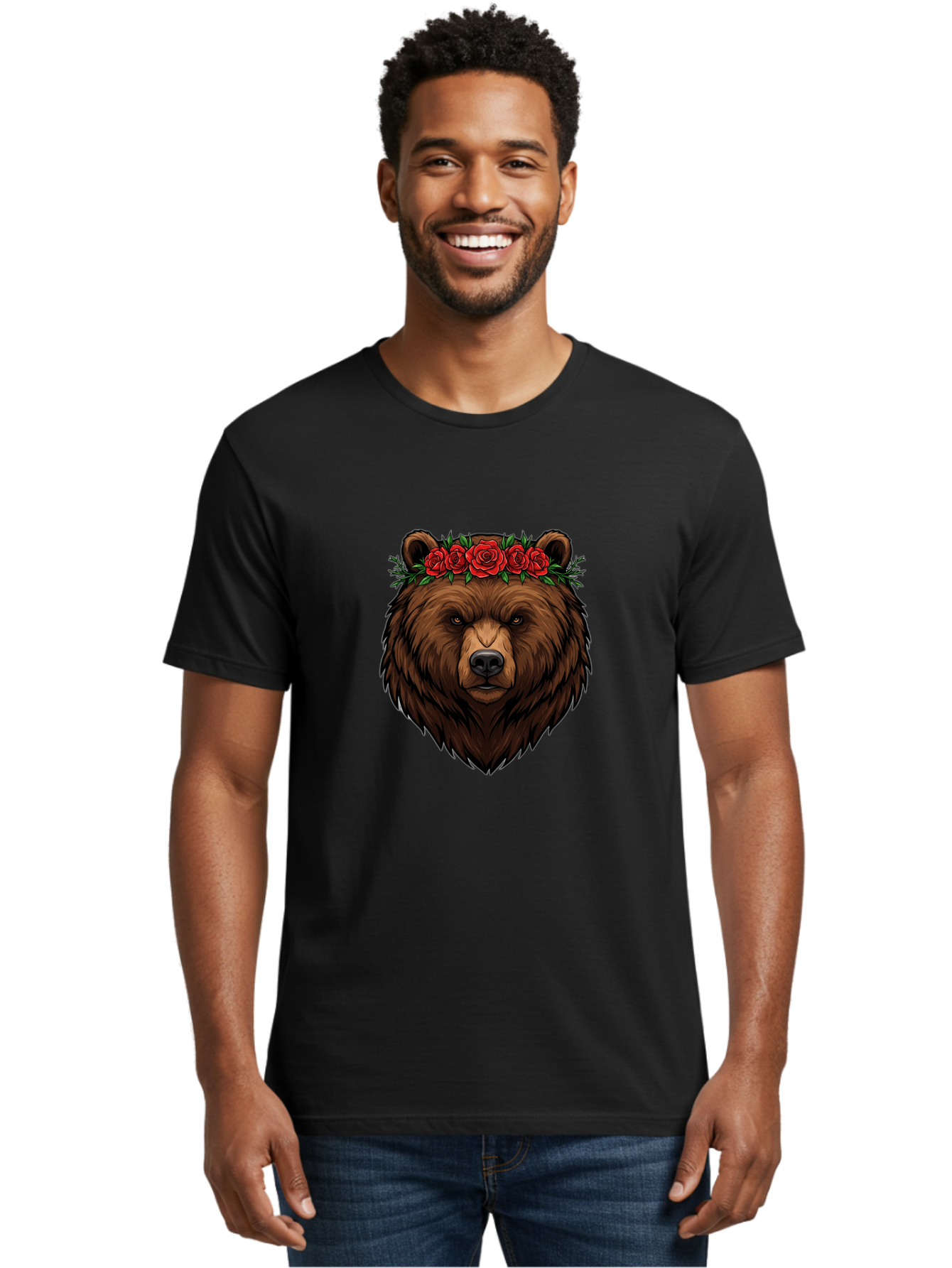 Bear-Head-With-Roses Men'S Graphic Tee, 100% Cotton, Comfortable Casual Summer Wear, Machine Washable, Vintage Camera, Old Camera, Antique Camera, Black Camera, Classic Photography, Photography Equipment, Nostalgic Device, Film Camera, Camera Art Bae854