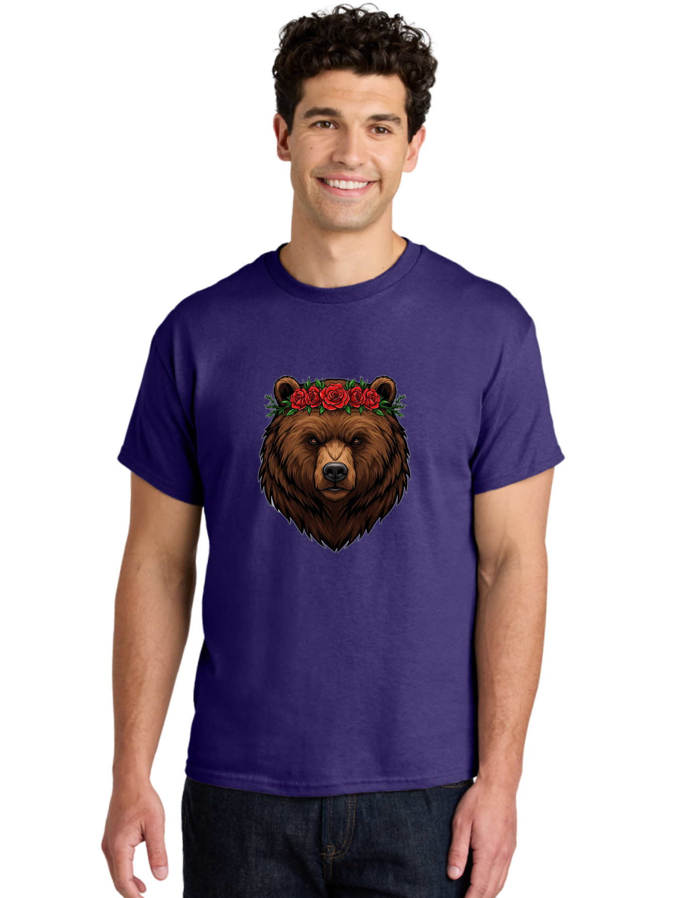 Bear-Head-With-Roses Men'S Graphic Tee, 100% Cotton, Comfortable Casual Summer Wear, Machine Washable, Vintage Camera, Old Camera, Antique Camera, Black Camera, Classic Photography, Photography Equipment, Nostalgic Device, Film Camera, Camera Art Bae854