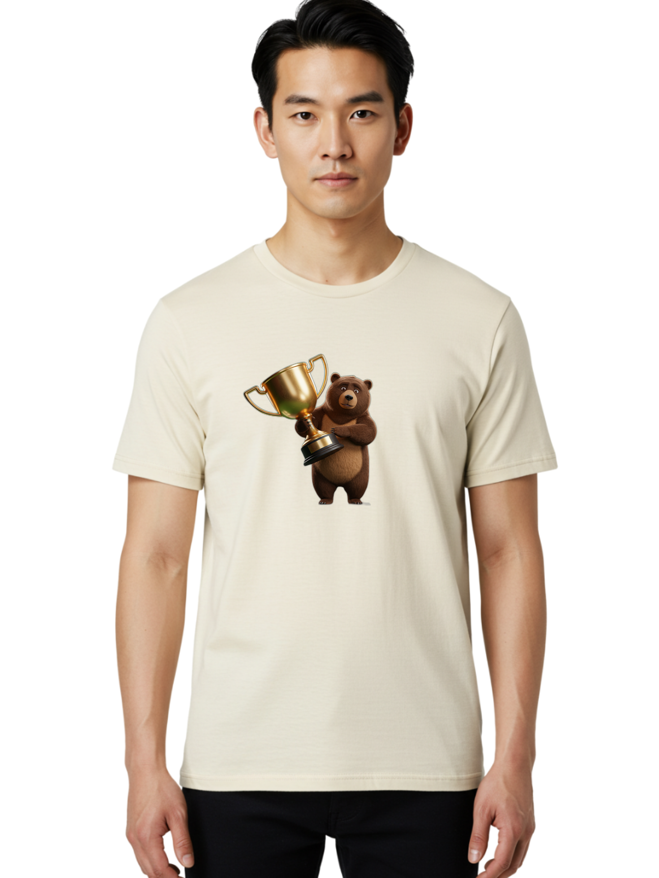 Bear-Holding-Trophy Men'S Graphic Tee, 100% Cotton, Comfortable Casual Summer Wear, Machine Washable, Vintage Camera, Old Camera, Antique Camera, Black Camera, Classic Photography, Photography Equipment, Nostalgic Device, Film Camera, Camera Art Bae857