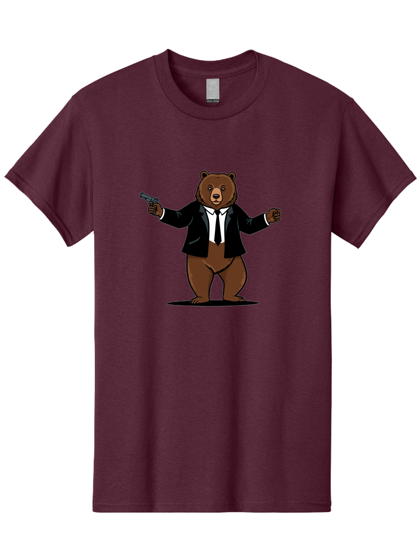 Bear-In-Suit-Holding-Gun Men'S Graphic Tee, 100% Cotton, Comfortable Casual Summer Wear, Machine Washable, Vintage Camera, Old Camera, Antique Camera, Black Camera, Classic Photography, Photography Equipment, Nostalgic Device, Film Camera, Bae859
