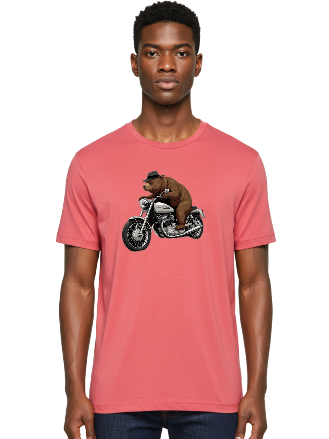 Bear-Riding-Motorcycle Men'S Graphic Tee, 100% Cotton, Comfortable Casual Summer Wear, Machine Washable, Vintage Camera, Old Camera, Antique Camera, Black Camera, Classic Photography, Photography Equipment, Nostalgic Device, Film Camera, Camera Art Bae865