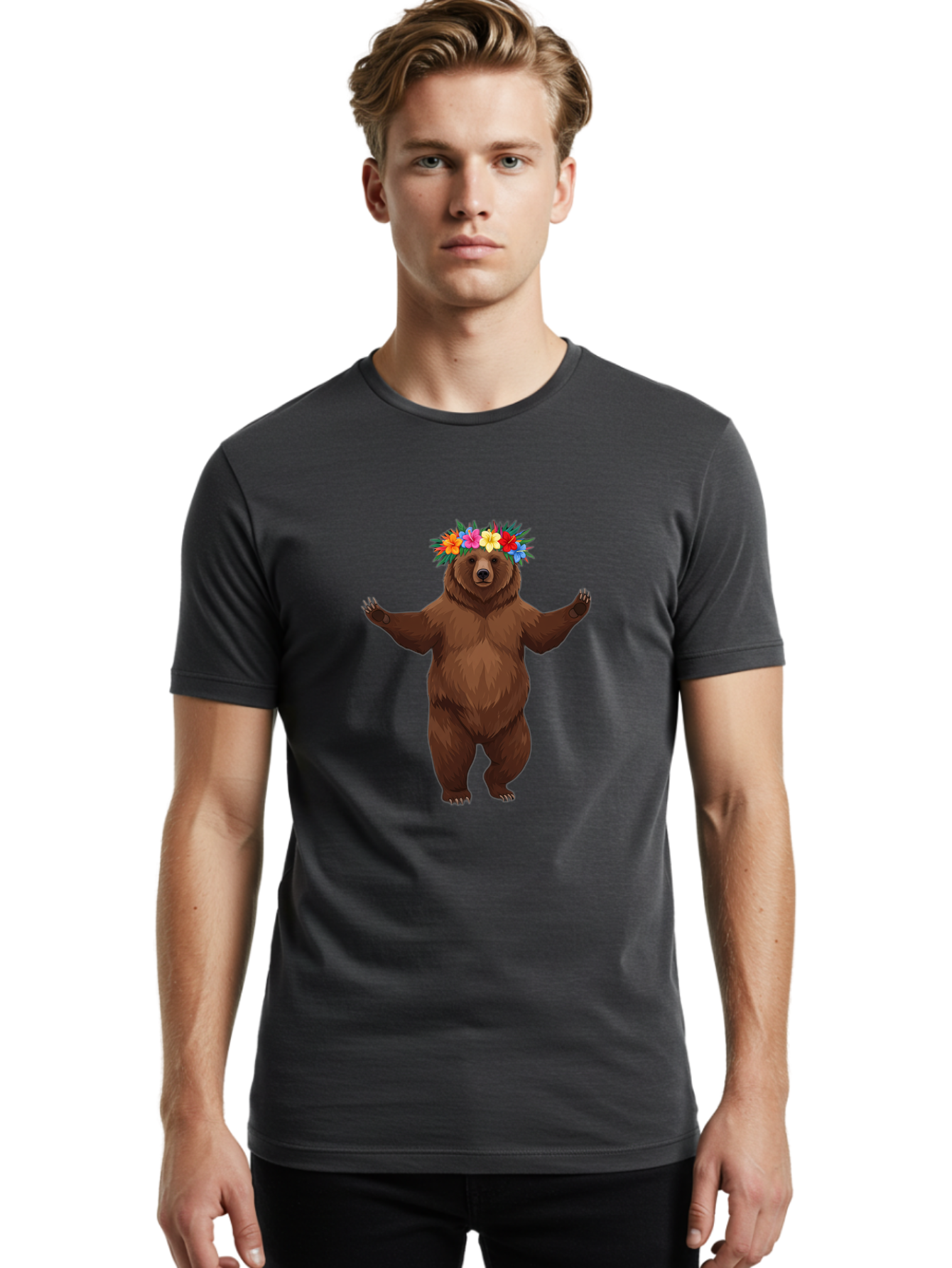 Bear-With-Flowers-1 Men'S Graphic Tee, 100% Cotton, Comfortable Casual Summer Wear, Machine Washable, Vintage Camera, Old Camera, Antique Camera, Black Camera, Classic Photography, Photography Equipment, Nostalgic Device, Film Camera, Camera Art Bae873