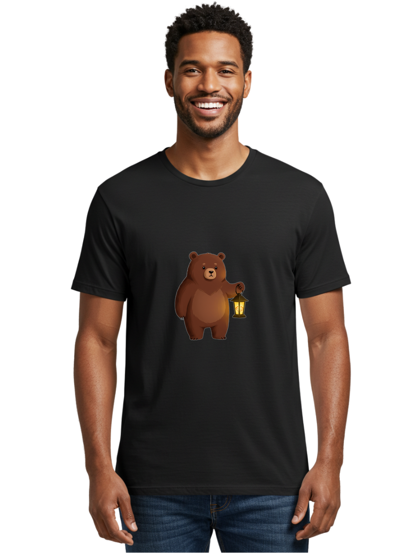 Bear-With-Lantern-1 Men'S Graphic Tee, 100% Cotton, Comfortable Casual Summer Wear, Machine Washable, Vintage Camera, Old Camera, Antique Camera, Black Camera, Classic Photography, Photography Equipment, Nostalgic Device, Film Camera, Camera Art Bae878