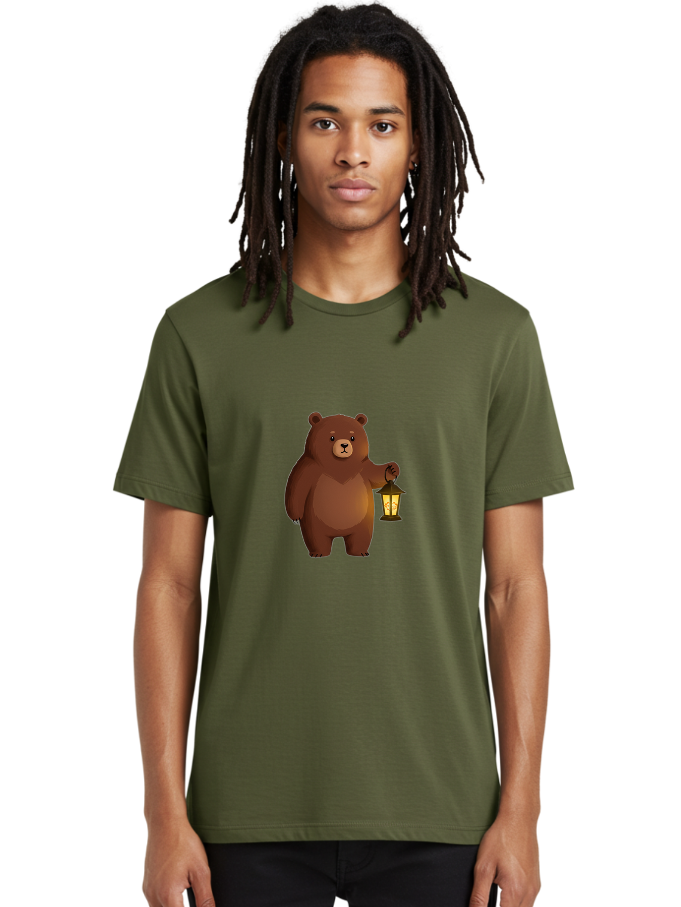 Bear-With-Lantern-1 Men'S Graphic Tee, 100% Cotton, Comfortable Casual Summer Wear, Machine Washable, Vintage Camera, Old Camera, Antique Camera, Black Camera, Classic Photography, Photography Equipment, Nostalgic Device, Film Camera, Camera Art Bae878