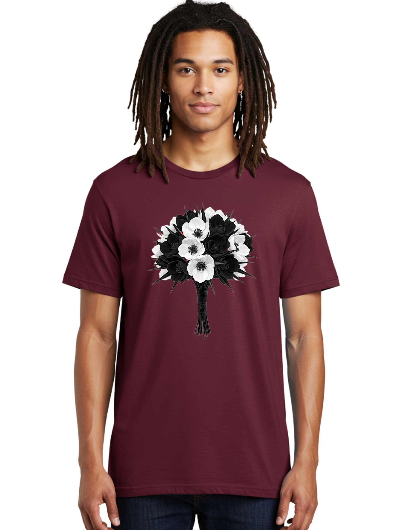 Black-And-White-Anemone-Bouquet Men'S Graphic Tee, 100% Cotton, Comfortable Casual Summer Wear, Machine Washable, Vintage Camera, Old Camera, Antique Camera, Black Camera, Classic Photography, Photography Equipment, Nostalgic Device, Bae895