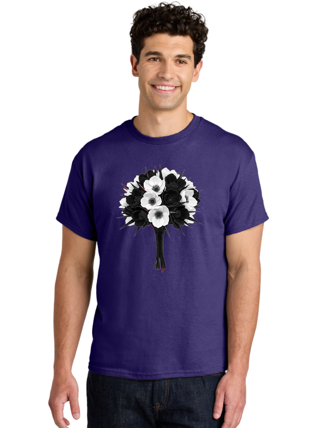 Black-And-White-Anemone-Bouquet Men'S Graphic Tee, 100% Cotton, Comfortable Casual Summer Wear, Machine Washable, Vintage Camera, Old Camera, Antique Camera, Black Camera, Classic Photography, Photography Equipment, Nostalgic Device, Bae895