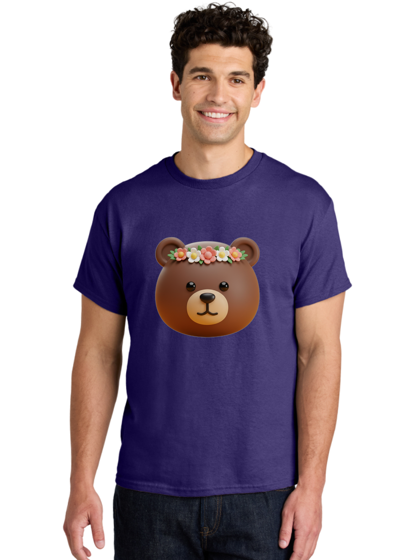 Brown-Bear-Emoji-With-Flowers Men'S Graphic Tee, 100% Cotton, Comfortable Casual Summer Wear, Machine Washable, Vintage Camera, Old Camera, Antique Camera, Black Camera, Classic Photography, Photography Equipment, Nostalgic Device, Bae919