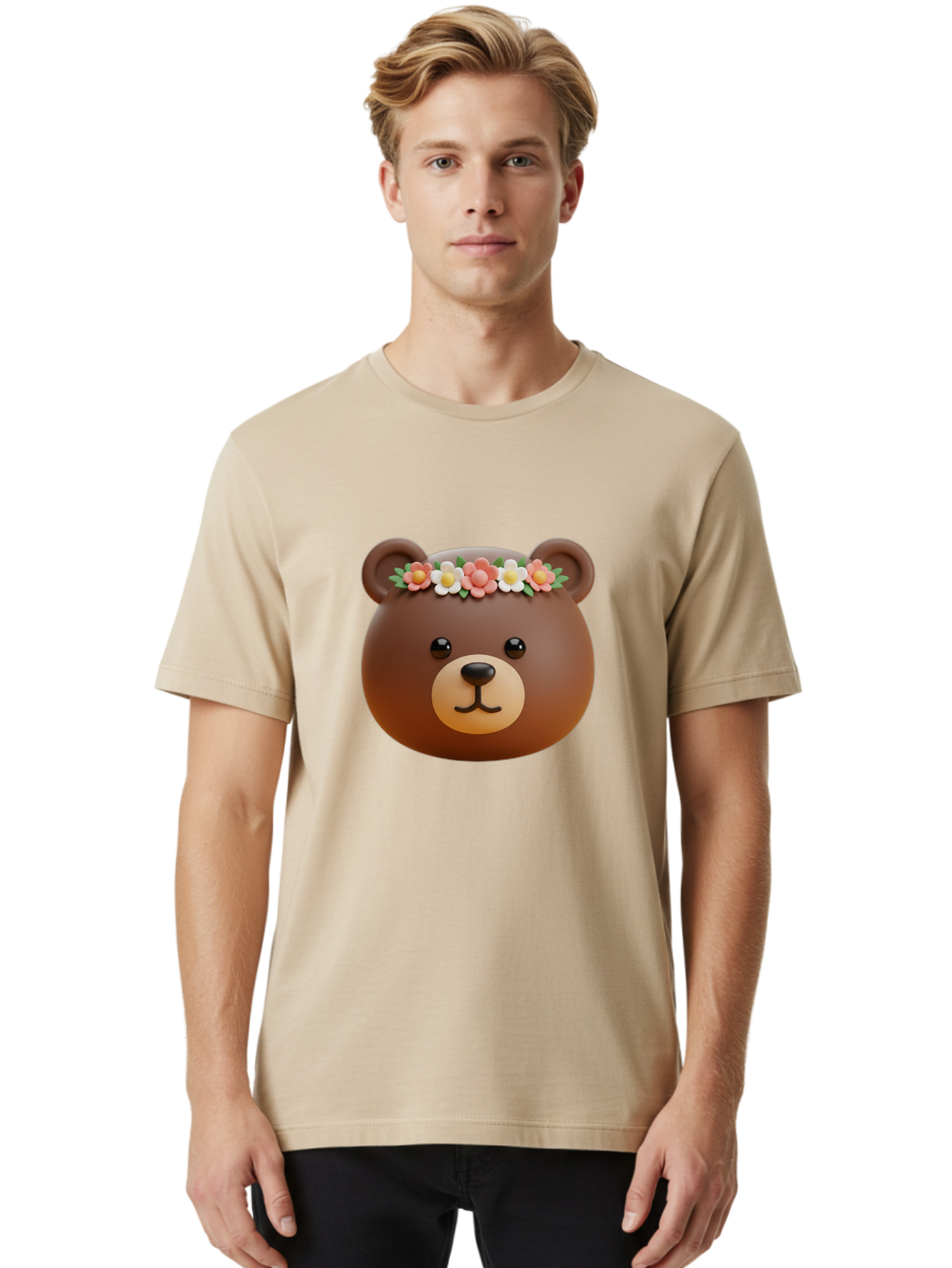 Brown-Bear-Emoji-With-Flowers Men'S Graphic Tee, 100% Cotton, Comfortable Casual Summer Wear, Machine Washable, Vintage Camera, Old Camera, Antique Camera, Black Camera, Classic Photography, Photography Equipment, Nostalgic Device, Bae919